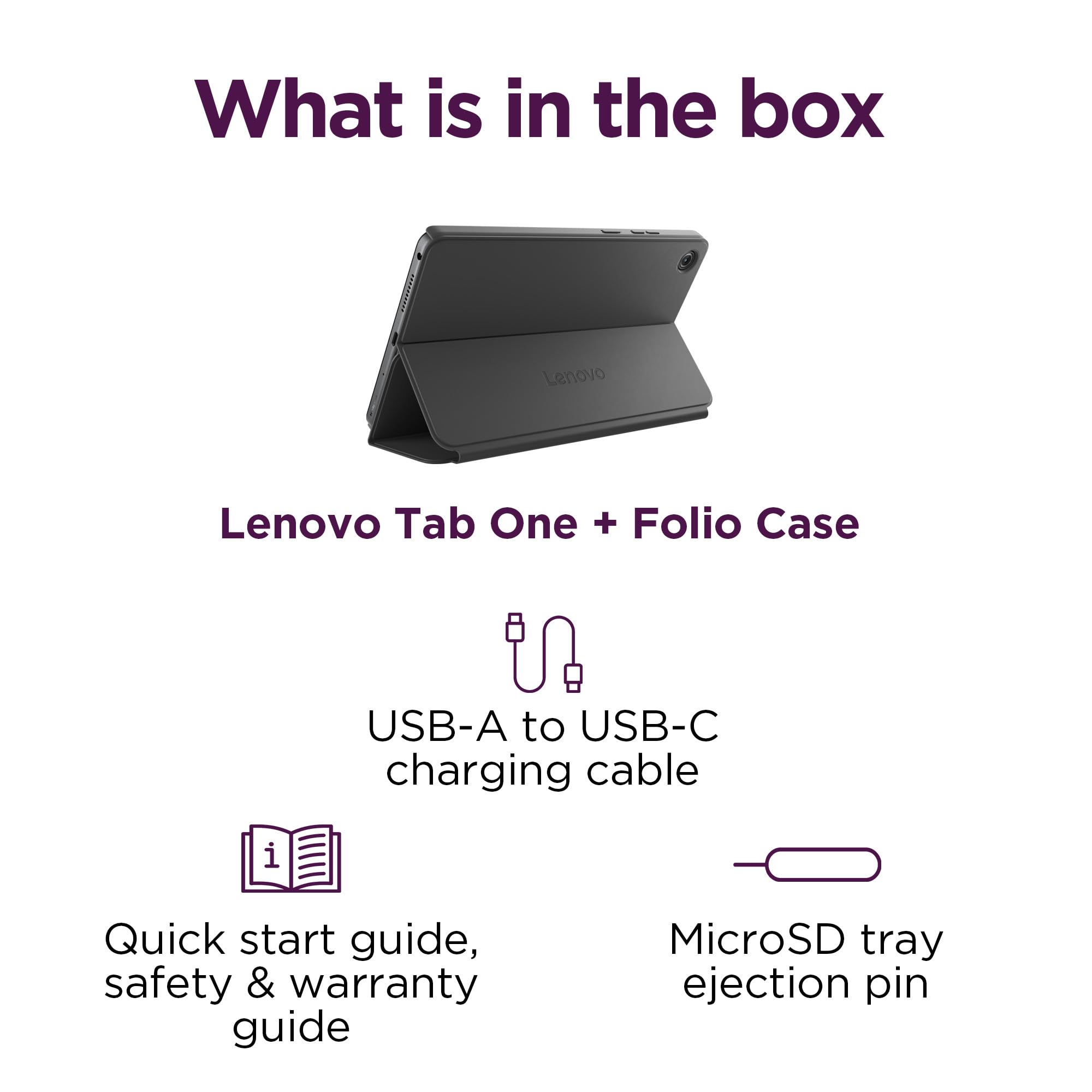 Lenovo Tab One - Lightweight Tablet - up to 12.5 Hours of YouTube Streaming - 8.7" HD Display - 4 GB Memory - 64 GB Storage - MediaTek Helio G85 - Includes Folio Case