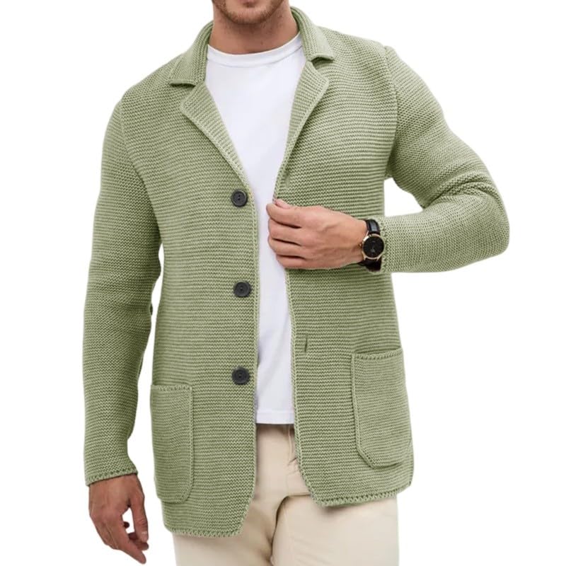 Mens Winter Coat Solid Color Waffle Knit Cardigan Casual Button Up Pocket Blazer Jacket Fall Winter Slim Fit Sweater Coat Mens Work Jacket Chamarras Para Hombre (mint Green,large)