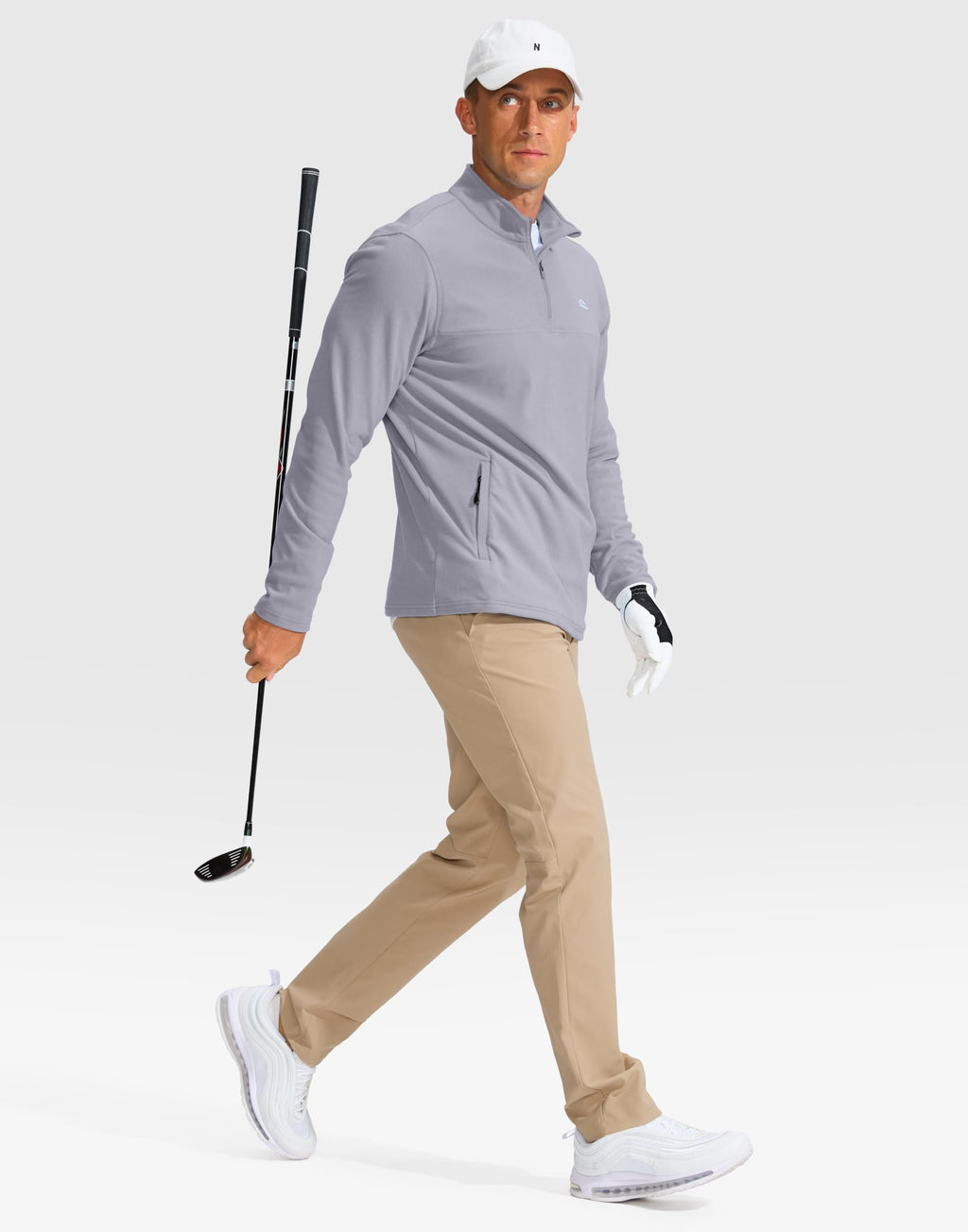 Pudolla Golf 1/4 Zip Pullover Men Midweight Casual Fleece Sweatshirt Winter Track Sportswear(Light Grey L