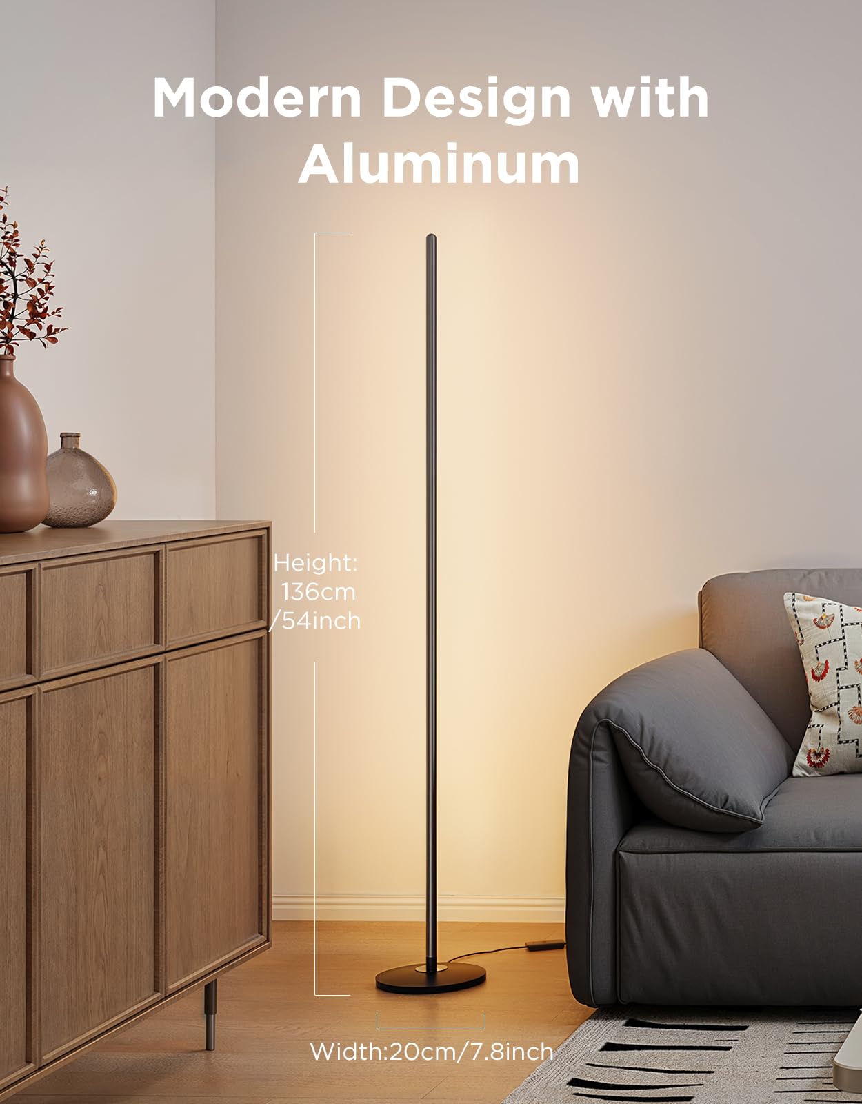 Govee RGBIC Floor Lamp Basic, LED Corner Lamp Works with Alexa, 1000 Lumen Smart Modern Floor Lamp with Music Sync and 16 Million DIY Colors, Color Changing Standing Lamp for Bedroom Living Room Black