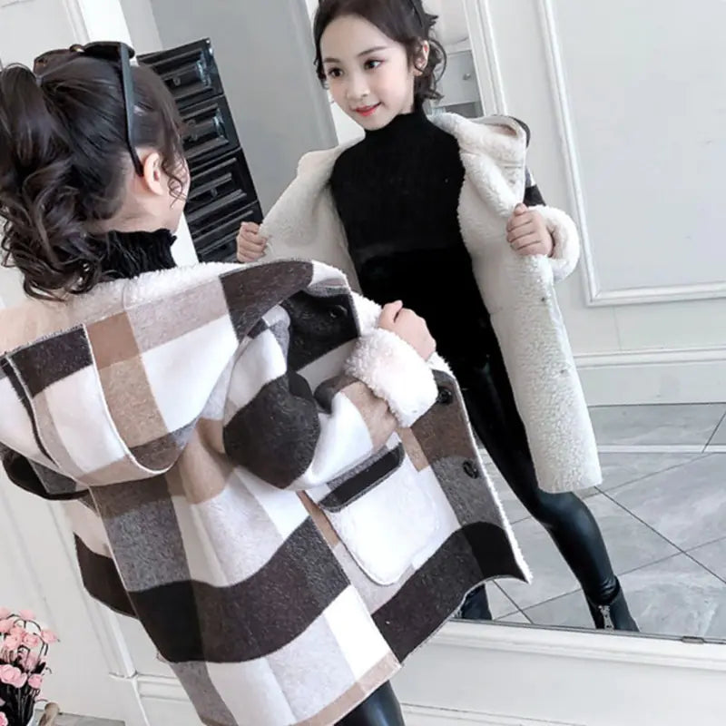 Thick Woolen Overcoat for Girls' Winter Clothing