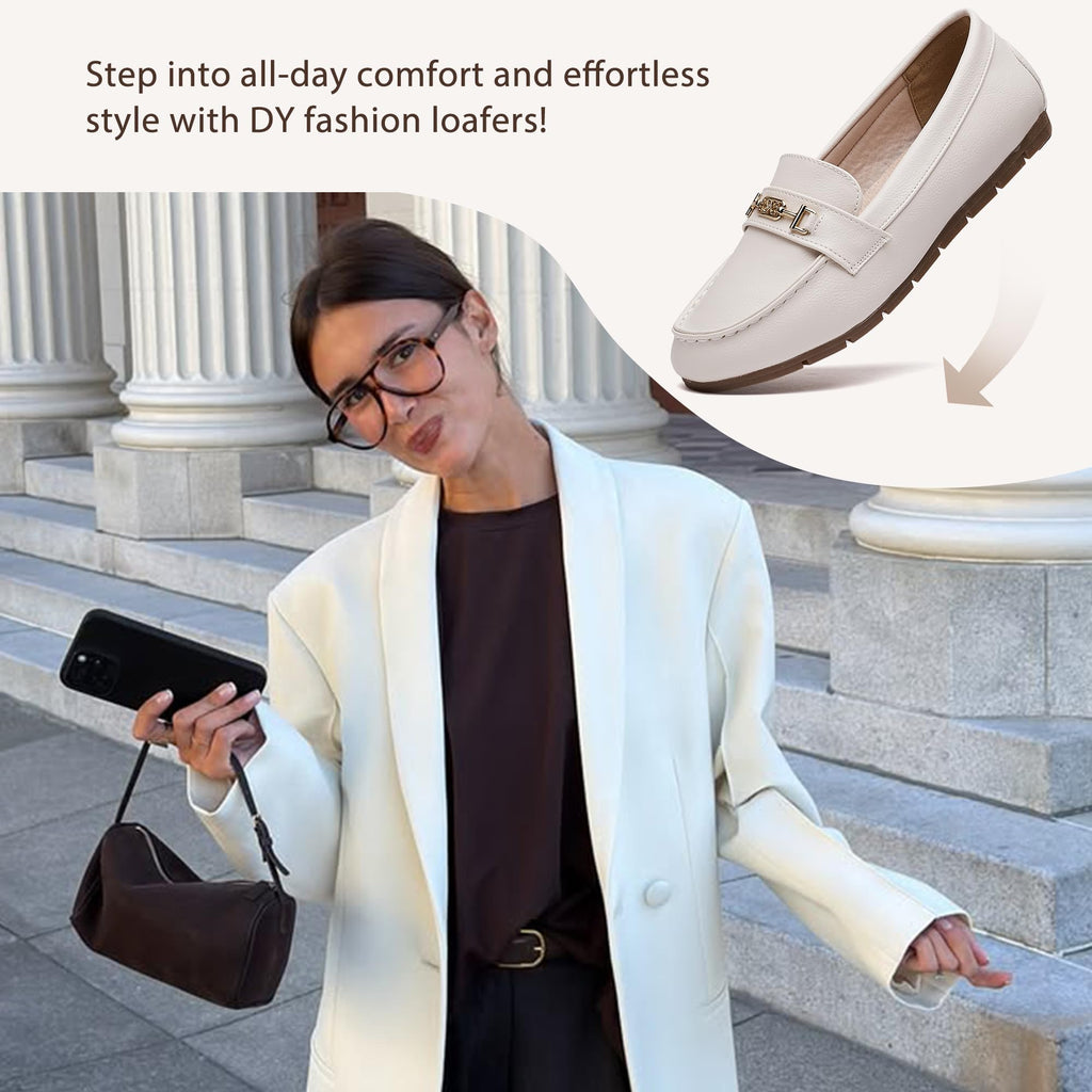 DeYashopin Women's Loafer Shoes Leisure Slip On Work Shoes Comfort Walking Flats White 8