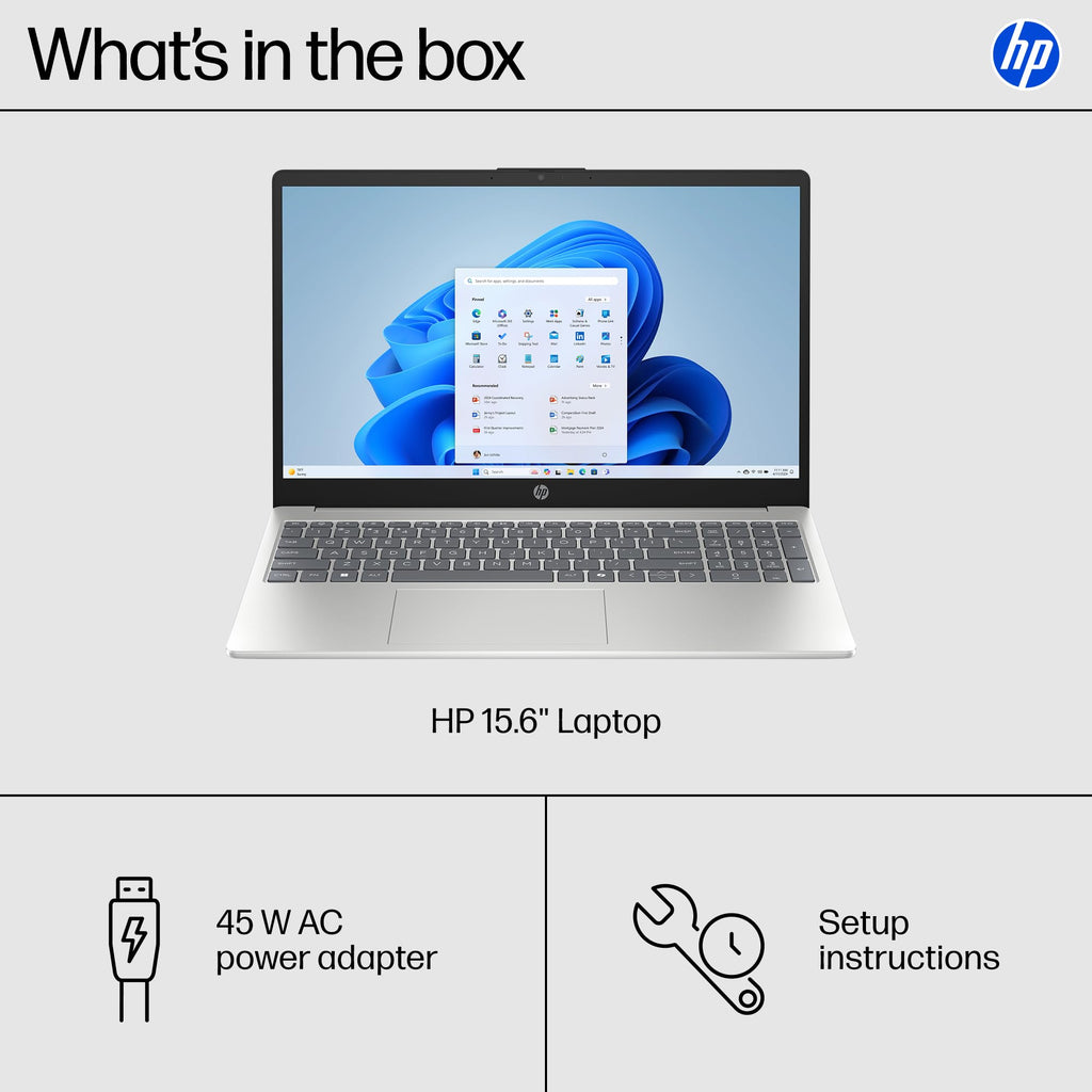 HP 15.6 inch Laptop, HD Touchscreen Display, AMD Ryzen 3 7320U, 8 GB RAM, 256 GB SSD, AMD Radeon Graphics, Windows 11 Home, Natural Silver, 15-fc0399nr