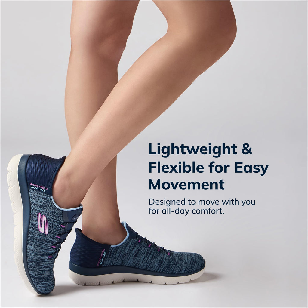 Skechers Women's Summits Hands-Free Slip-Ins – Memory Foam Insole, Heel Pillow, Vegan Materials Sneaker, Navy Purple, 9.5