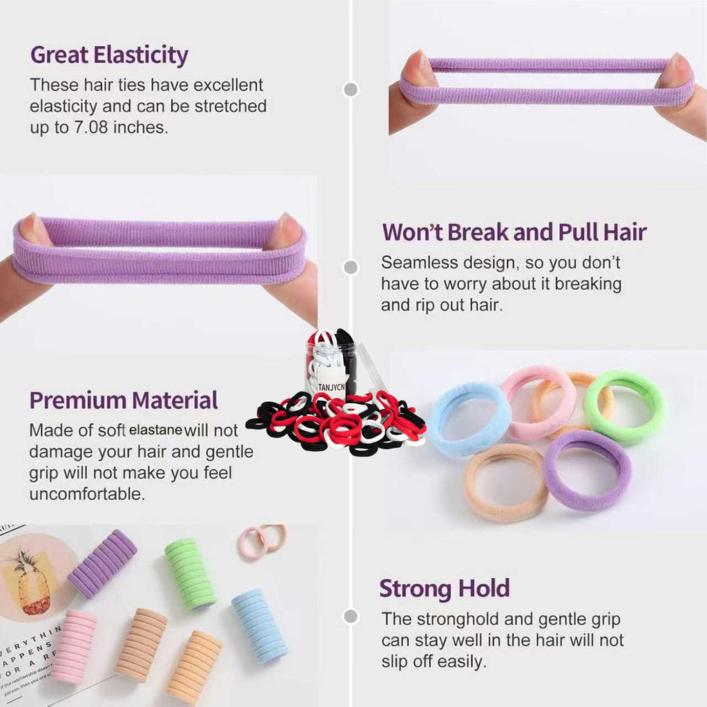 100 Pcs Hair Ties,Thick Seamless Hair Ties Boxed,Ponytail Holders Hair Accessories No Damage for Thick Hair, High elastic Hair ties for women, Hair tie for travel, Hair bands (Black-White-Red)