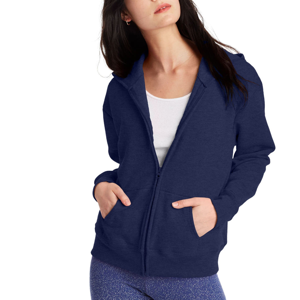 Hanes Women's EcoSmart Full-Zip Hoodie Sweatshirt, Navy, x Large