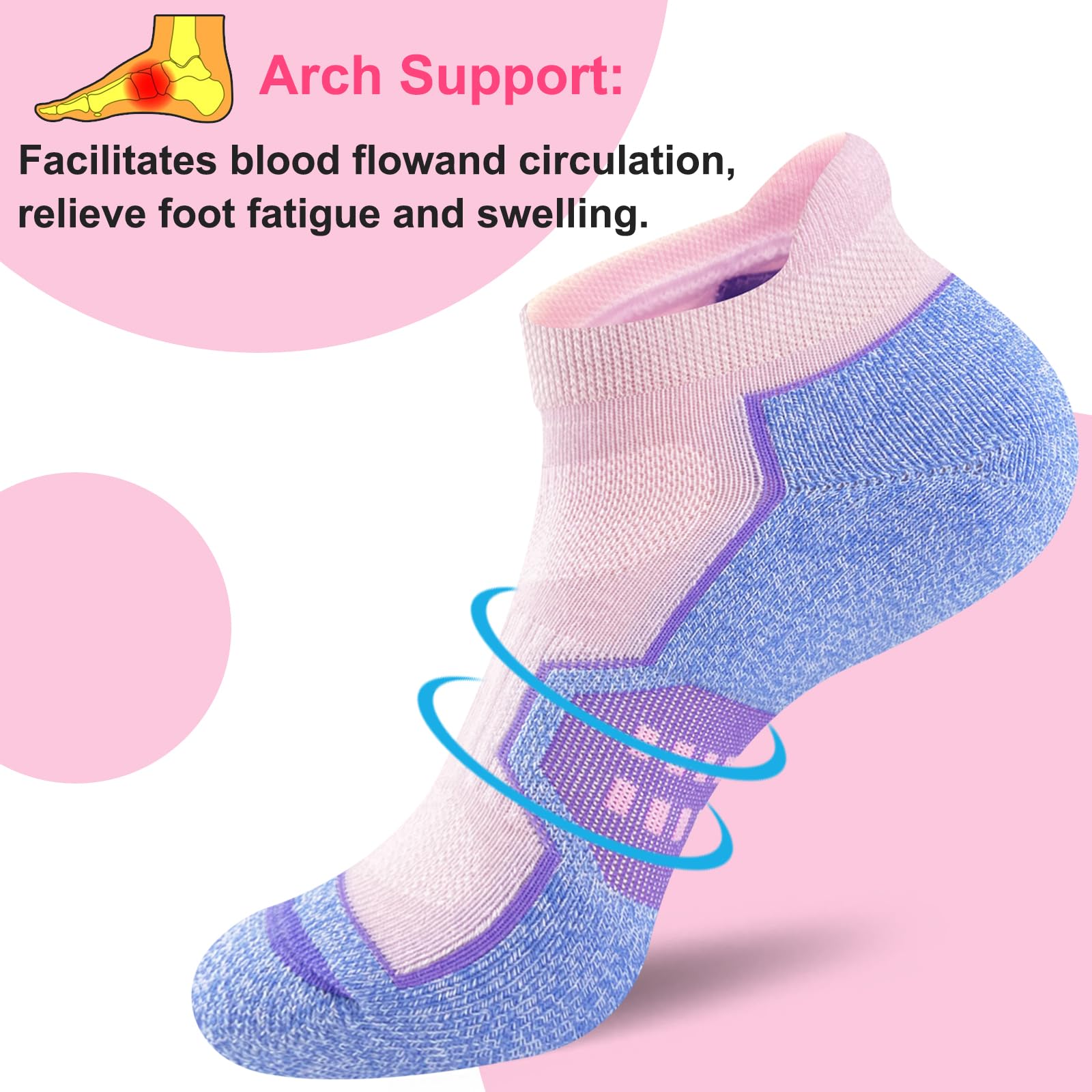 Womens Ankle Comfort Cushioned Anti-blister Wicking Athletic Running Socks 5 Pairs