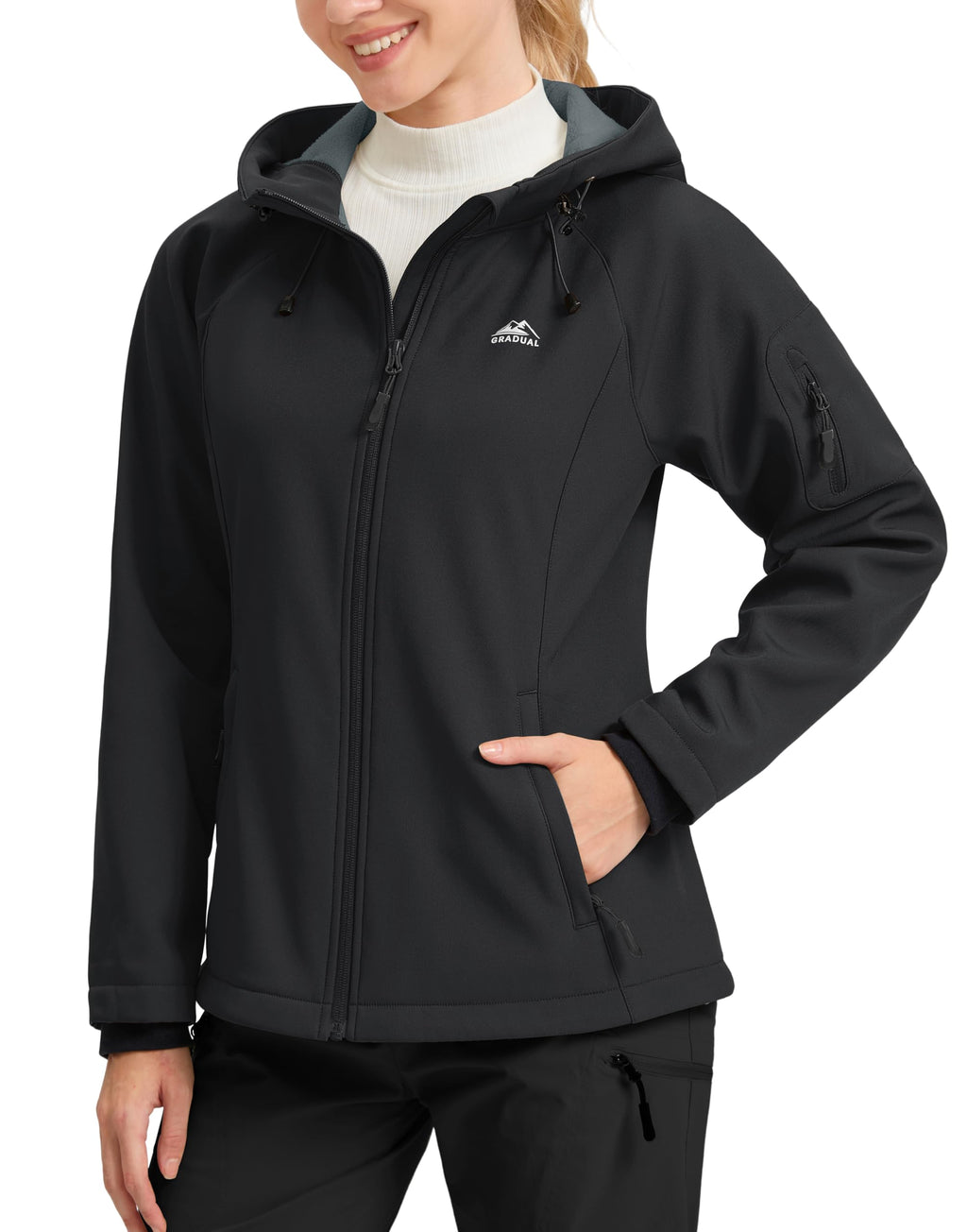 G Gradual Women's Fleece Lined Softshell Jacket Windproof Warm Light Waterproof Hooded Jacket for Women Winter/Fall/Spring