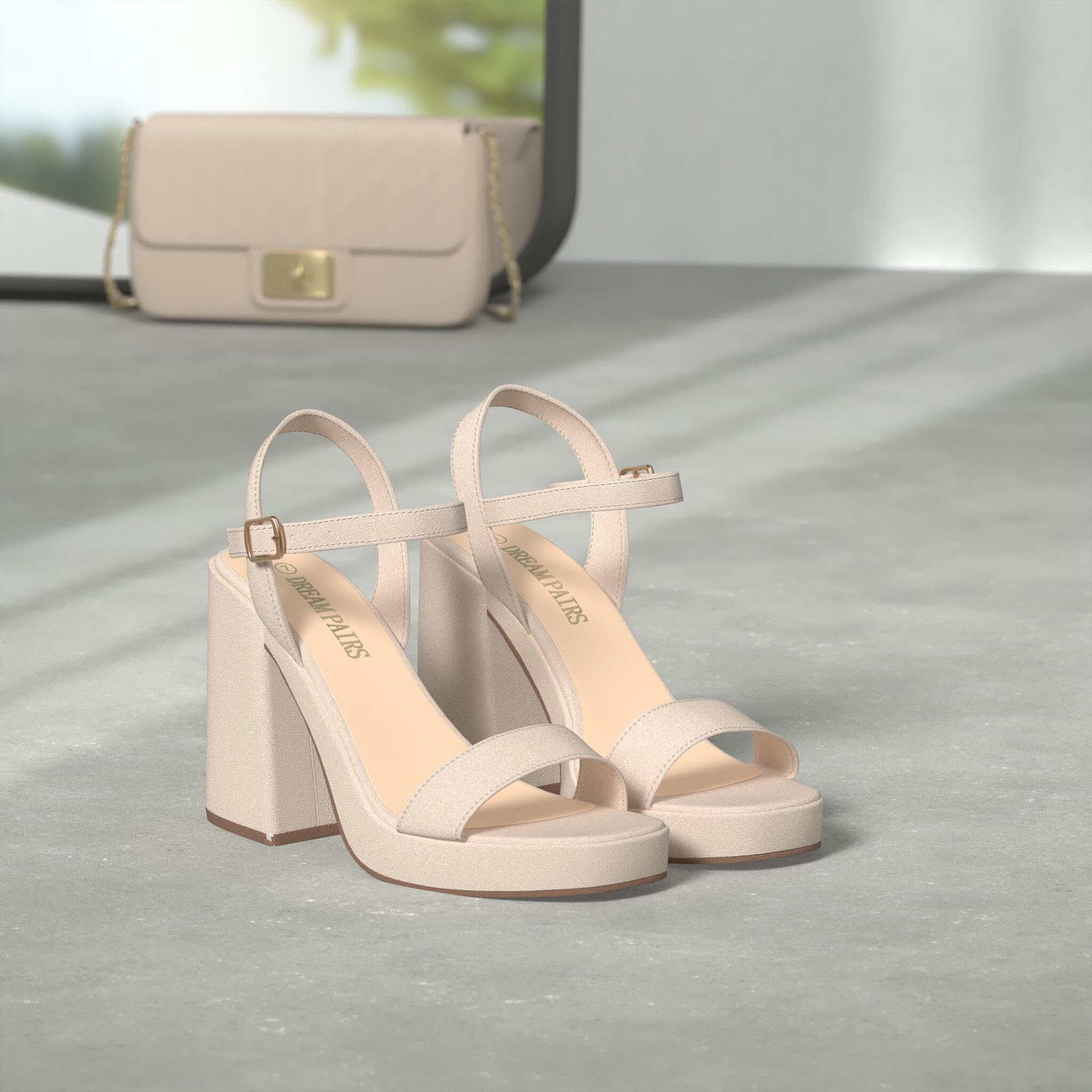 DREAM PAIRS Heels for Women Block Chunky Platform High Heels Open Toe GISELLE Fashion Wedding Party Evening Prom Dance Ankle Strap Dress Pump Sandals Shoes,Size 5.5,Nude