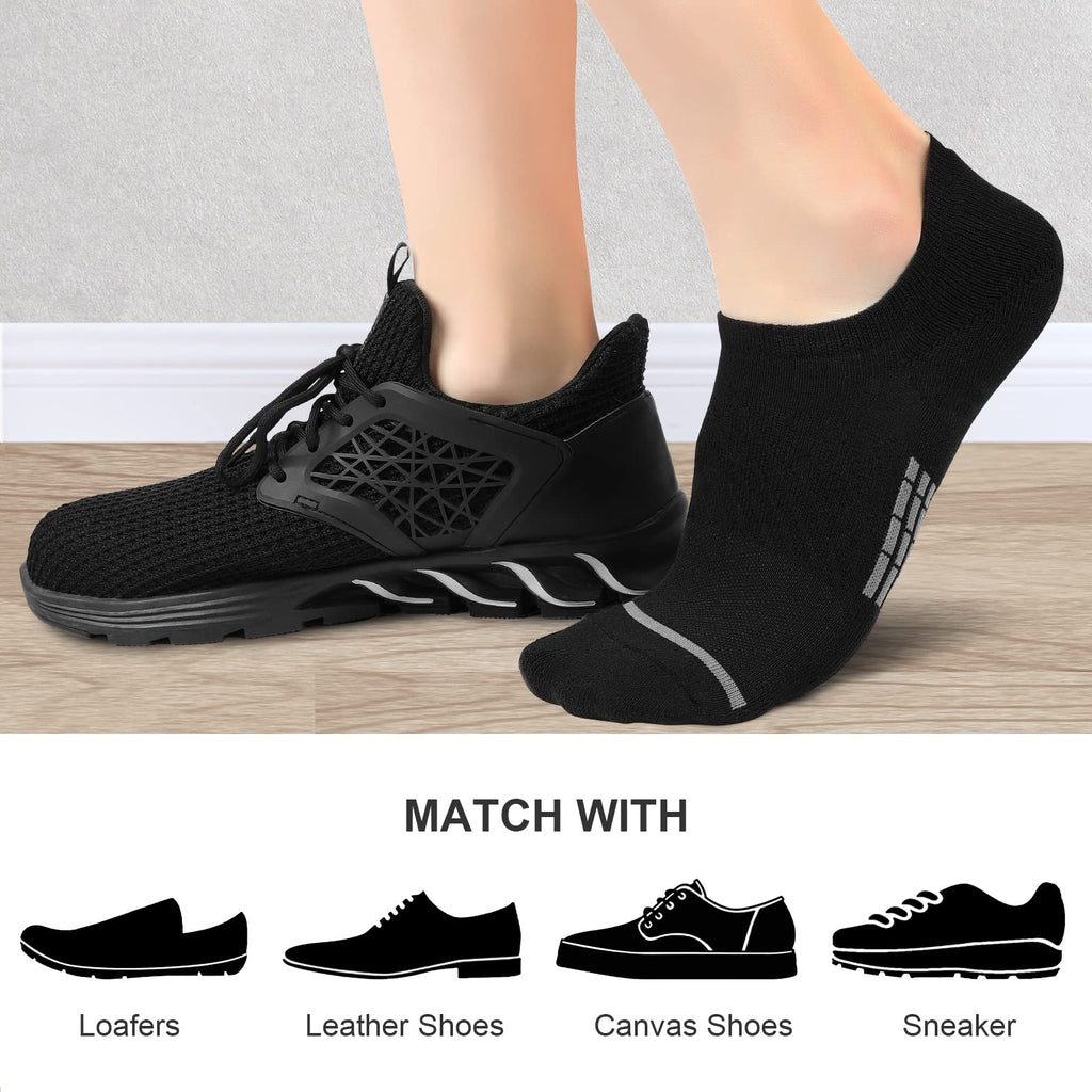 PAPLUS No Show Socks Men 6 Pairs, Non Slip Cushioned Athletic Low Cut Socks with Arch Support