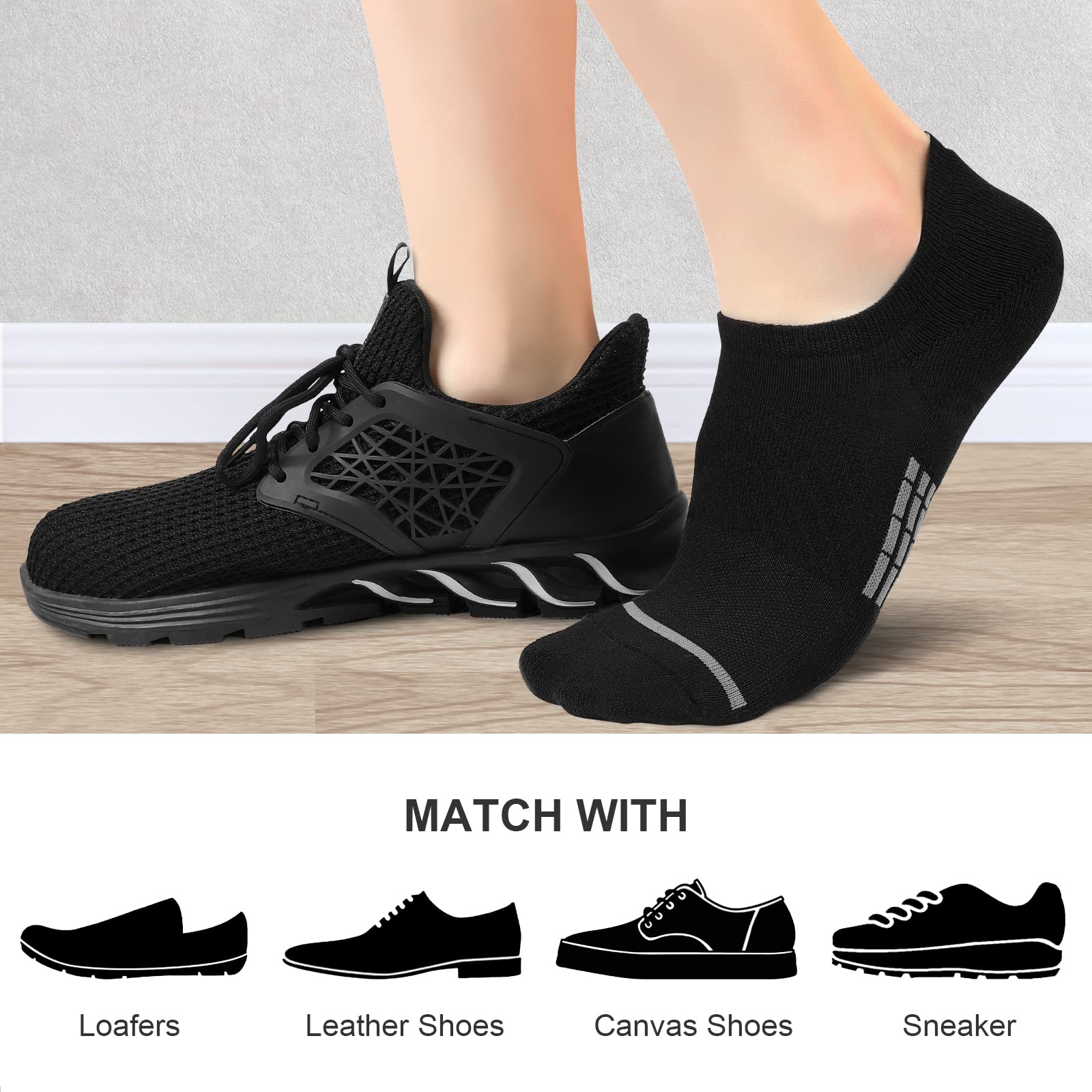 PAPLUS No Show Socks Men 6 Pairs, Non Slip Cushioned Athletic Low Cut Socks with Arch Support