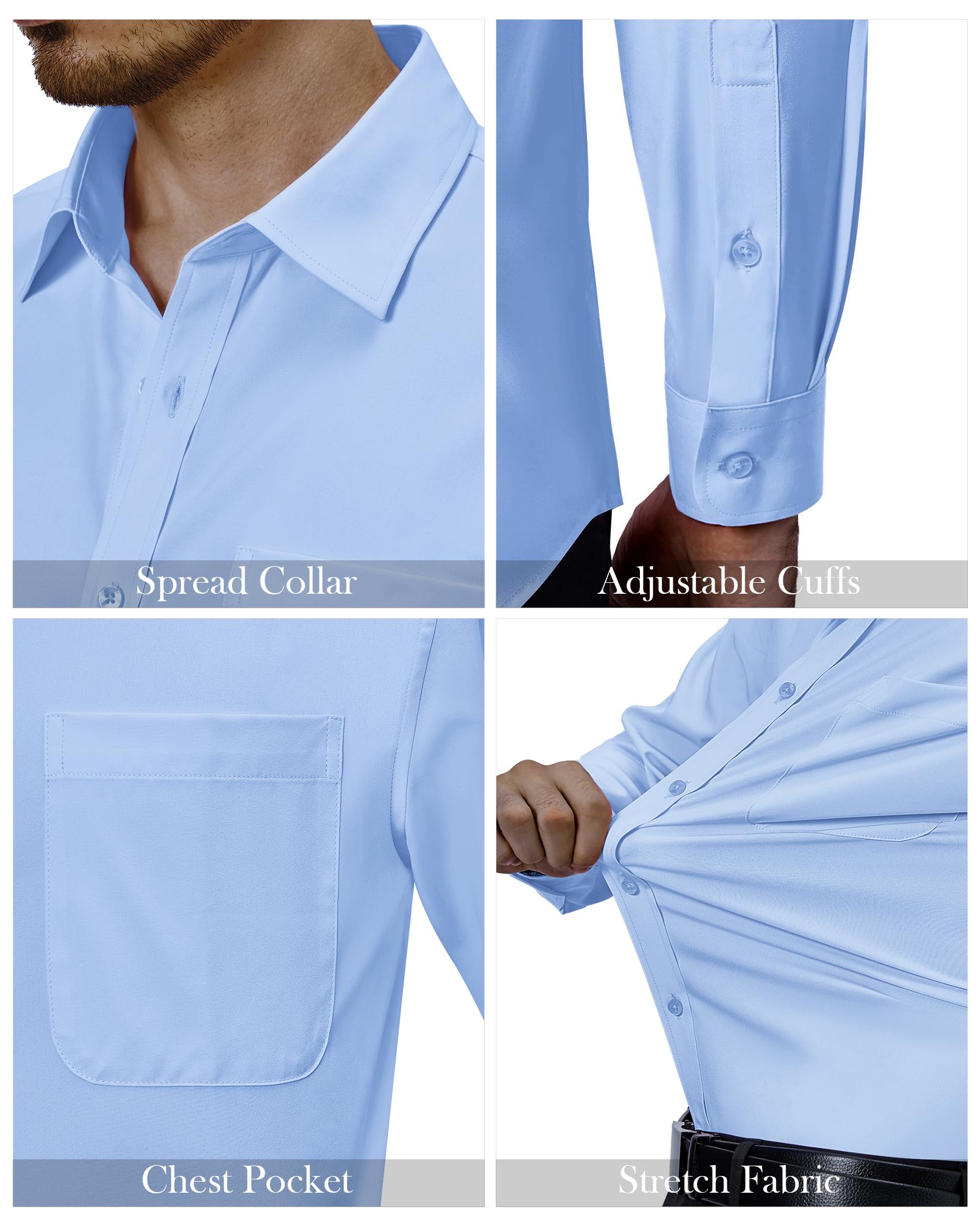 Alimens & Gentle Long Sleeve Dress Shirts for Men Blue Stretch Wrinkle Free Regular Fit Casual Business Button Down Shirt