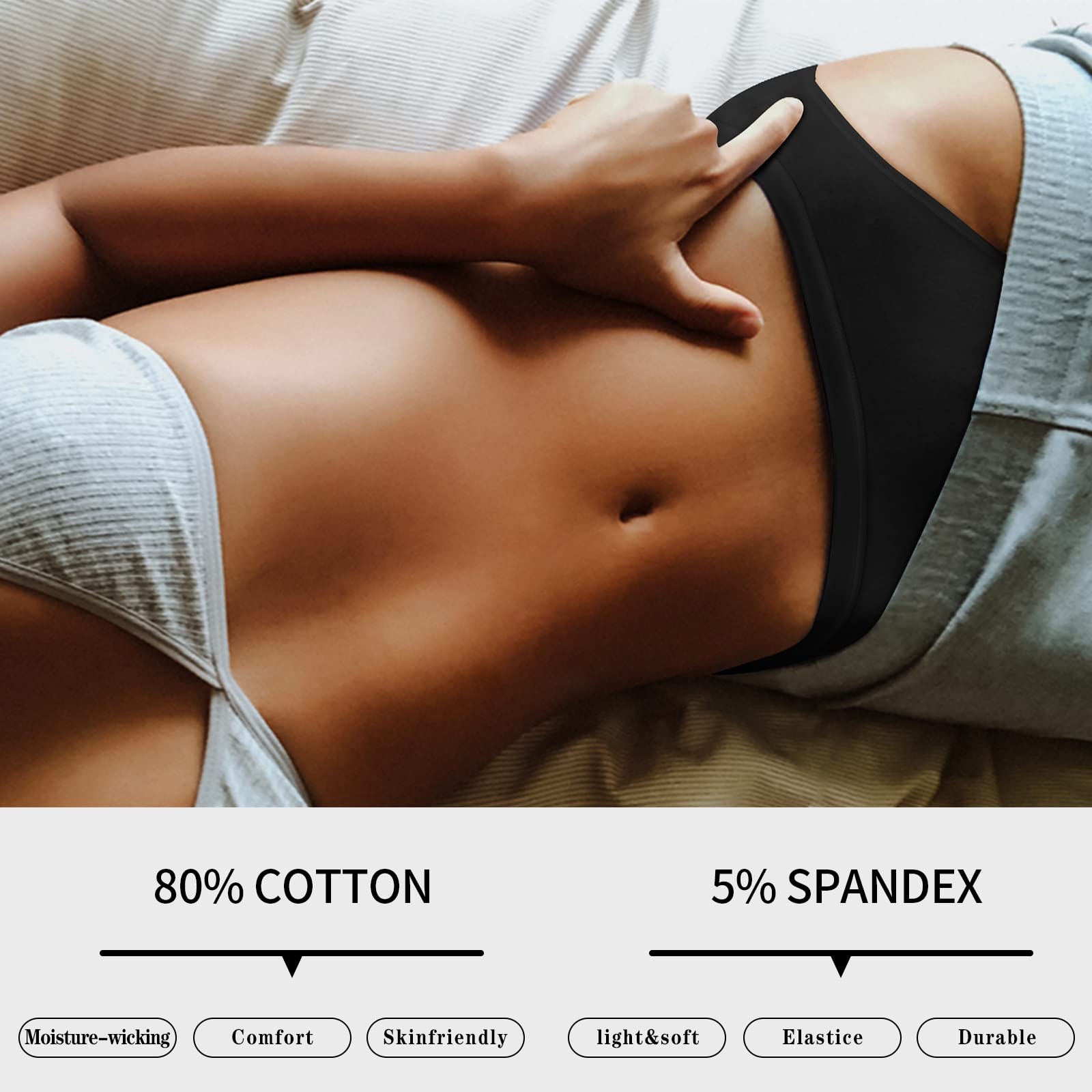 Eiggam Womens Bikini Panties, High-Cut Full Coverage Hip Lift Cotton Fiber Cool Underwear for Women - 10 Pack, L