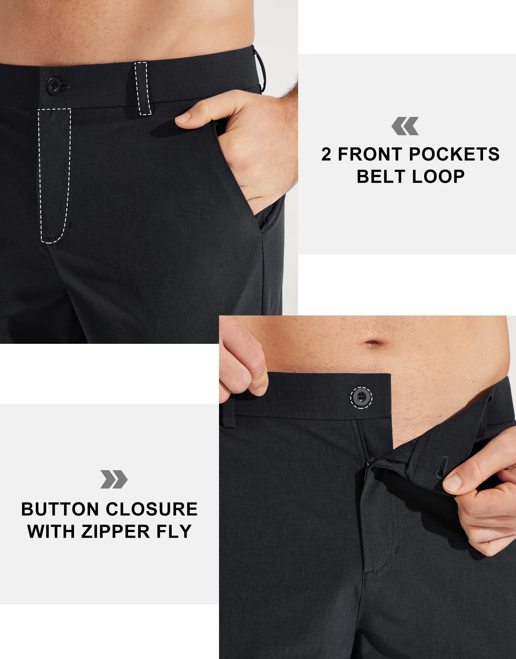 Libin Mens Golf Pants Classic Fit Stretch Work Dress Pants 32" Quick Dry Lightweight Business Casual Trousers Comfort Water Resistant, Black, 34W x 32L