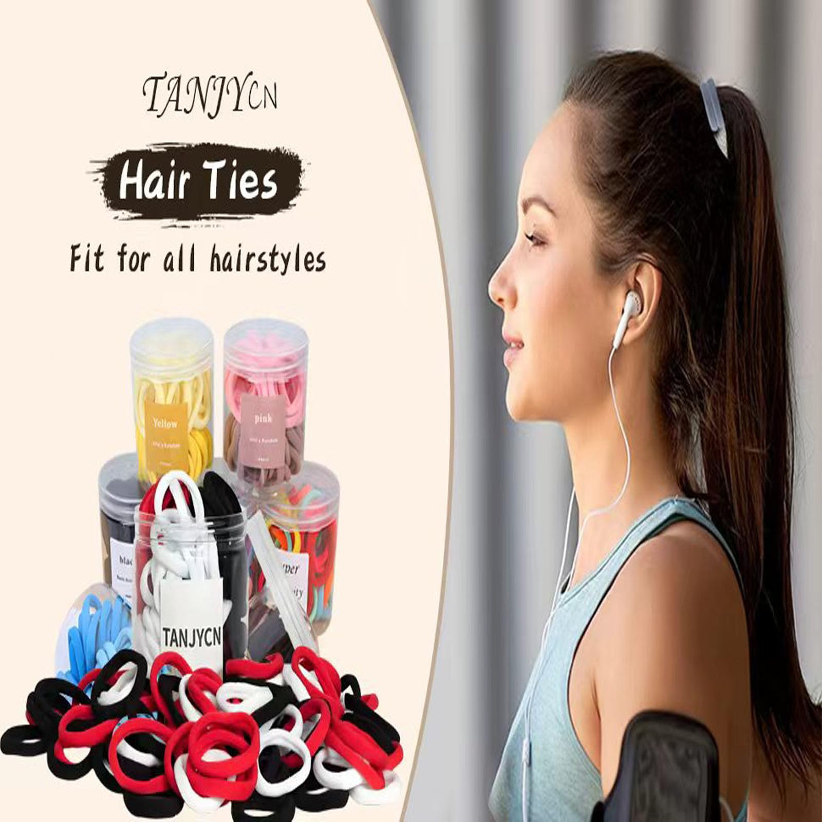 100 Pcs Hair Ties,Thick Seamless Hair Ties Boxed,Ponytail Holders Hair Accessories No Damage for Thick Hair, High elastic Hair ties for women, Hair tie for travel, Hair bands (Black-White-Red)