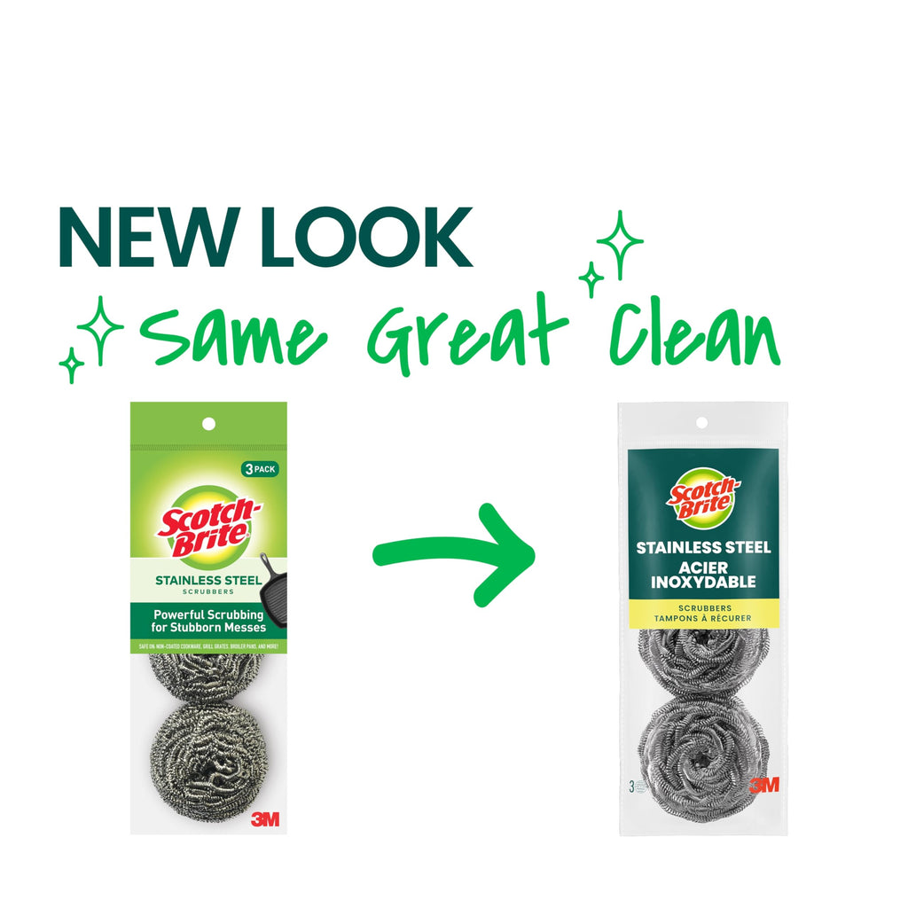 Scotch-Brite Stainless Steel Scrubbers, Scouring Pads for Cleaning Tough Baked-On Messes, Metal Scrubbers for Cleaning Dishes, 3 Scrub Pads