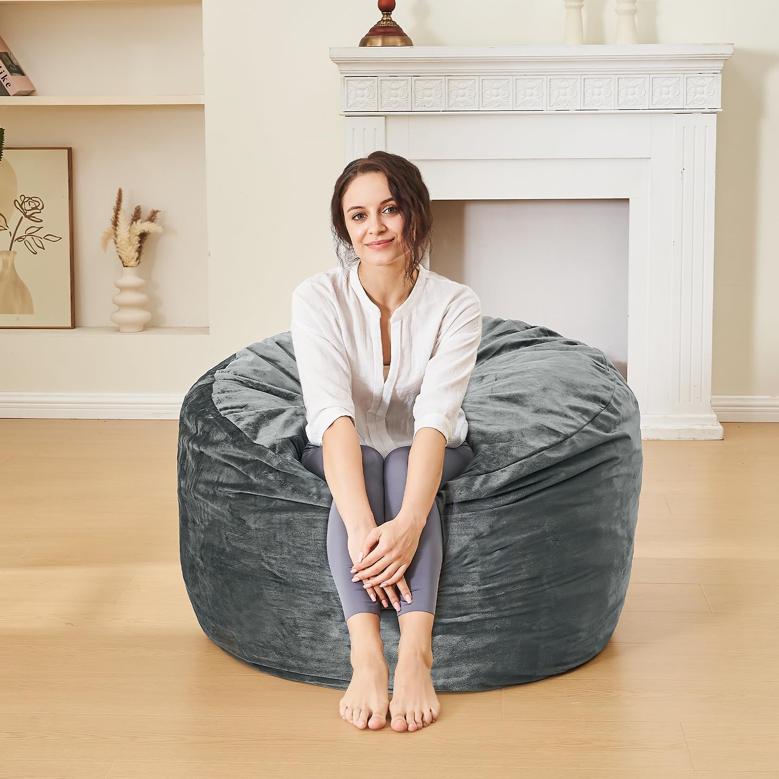 ILPEOD 3 Feet Bean Bag Chair - BeanBag Chairs for Adults, Living Room Furniture Sofa with Soft Micro Fiber Cover, Round Fluffy Couch for Bedroom College Dorm - Grey
