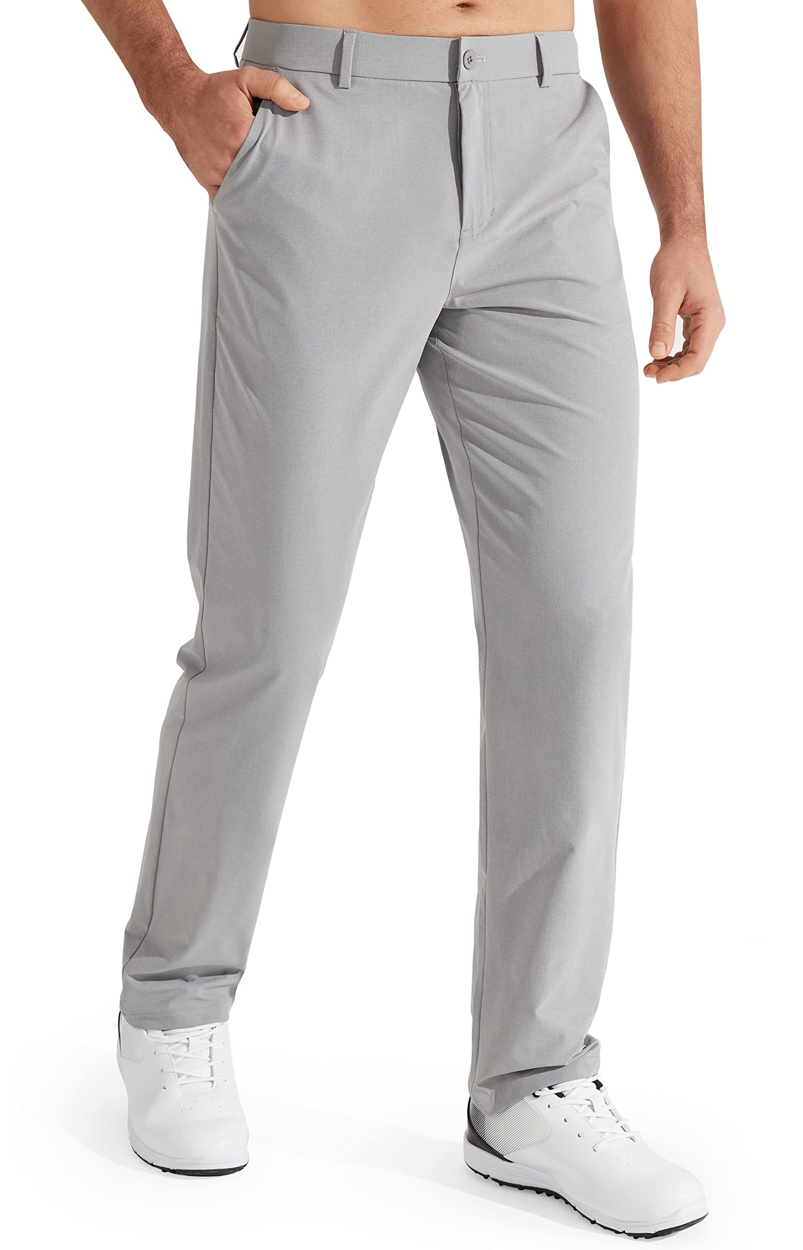 Libin Mens Golf Pants Classic Fit Stretch Work Dress Pants 32" Quick Dry Lightweight Business Casual Trousers Comfort Water Resistant, Light Grey, 34W x 32L