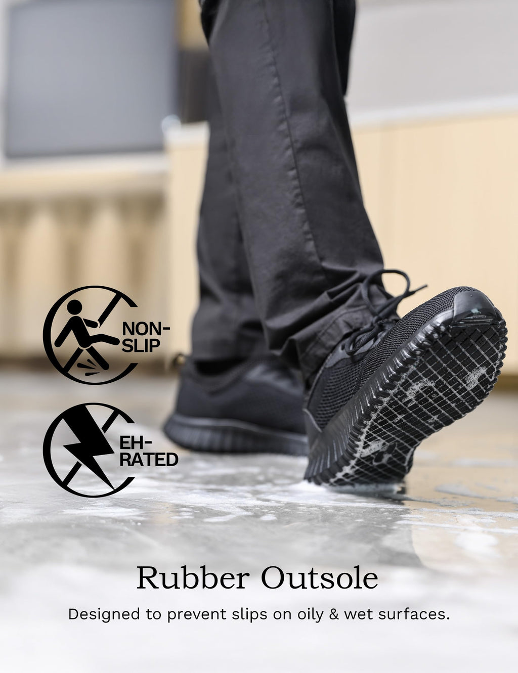 Bruno Marc Men's Non Slip Work Shoes Walking Zapatos Trabajo Black & Lightweight Food Service Chef Kitchen Restaurant Resistant Sneakers,Size 11,Black,SBWO2302M