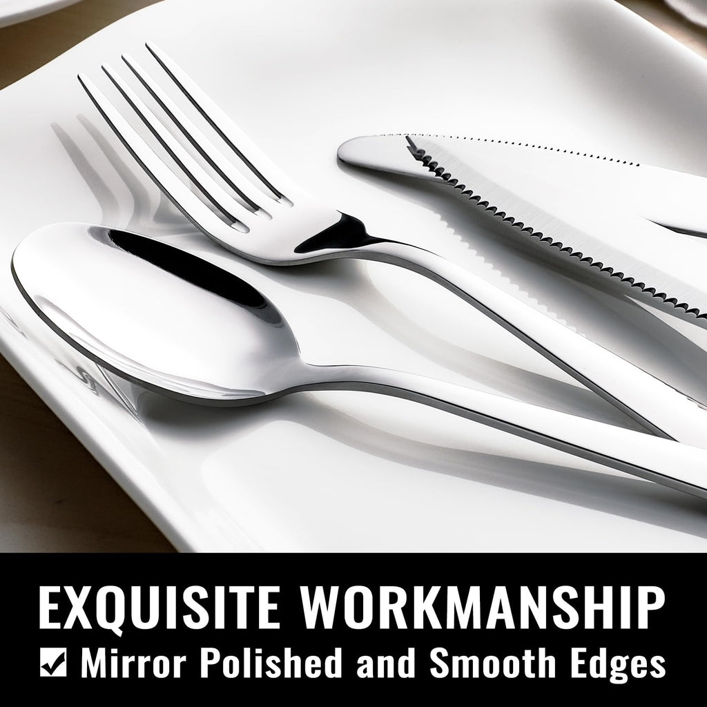 HIWARE 48-Piece Silverware Set with Steak Knives for 8, 18/8 Stainless Steel Flatware Cutlery Set For Home Kitchen Restaurant Hotel, Kitchen Utensils Set, Mirror Polished, Dishwasher Safe