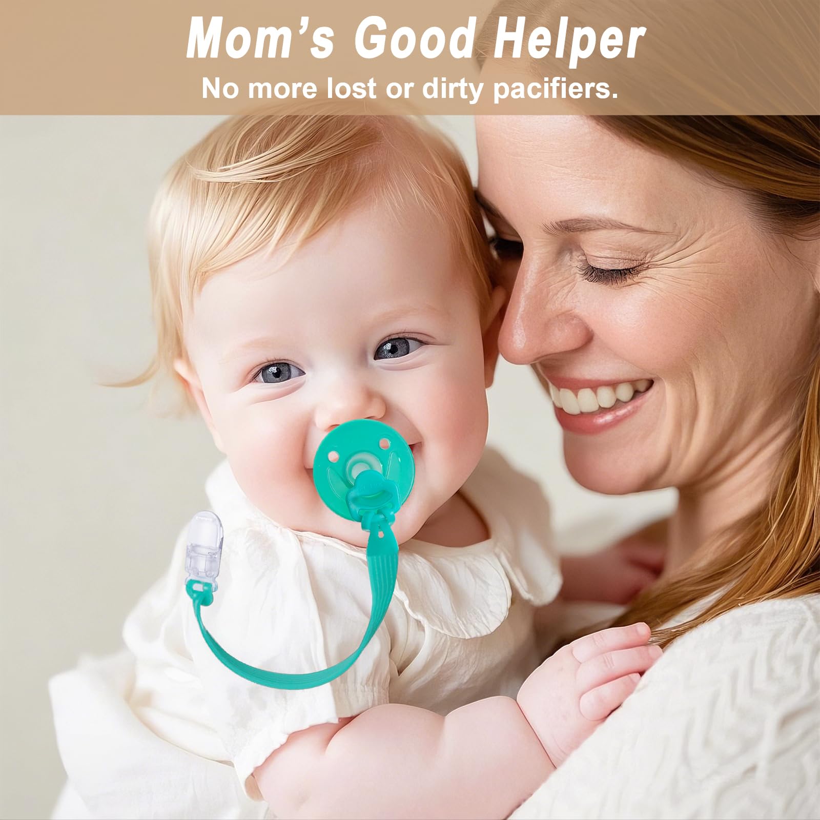 Silicone Pacifier Clip with Adapter Ring for Philips Avent Soothie, 2 Pack One-Piece Soft Binky Clips Holder for Baby Boys Girls, Newborn Baby Essentials for Teething Relief Toys Baby Shower