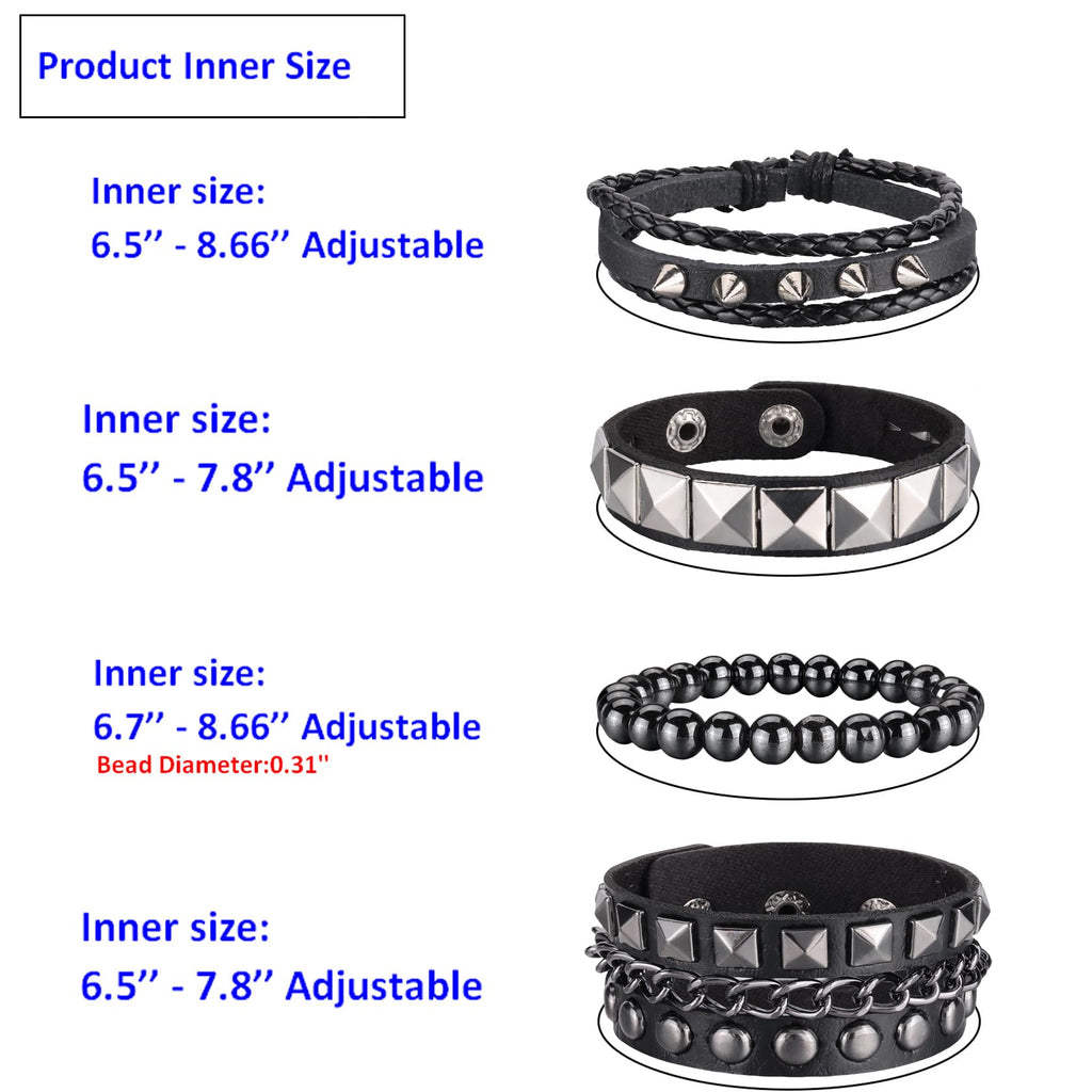Ulekuke 4 Pcs Punk Rock Leather Studded Bracelets for Men Women 80s Gothic Spike Cuff Bracelet Set Emo Accessories for Rocker Outfits(BKQ-SR)