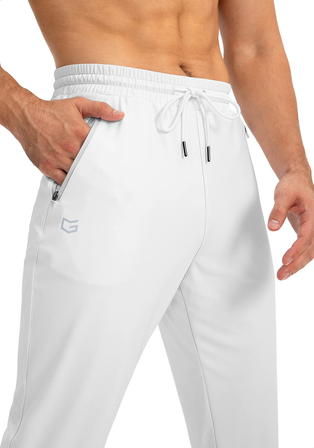 G Gradual Men's Sweatpants with Zipper Pockets Tapered Joggers for Men Athletic Pants for Workout, Jogging, Running (White, X-Large)