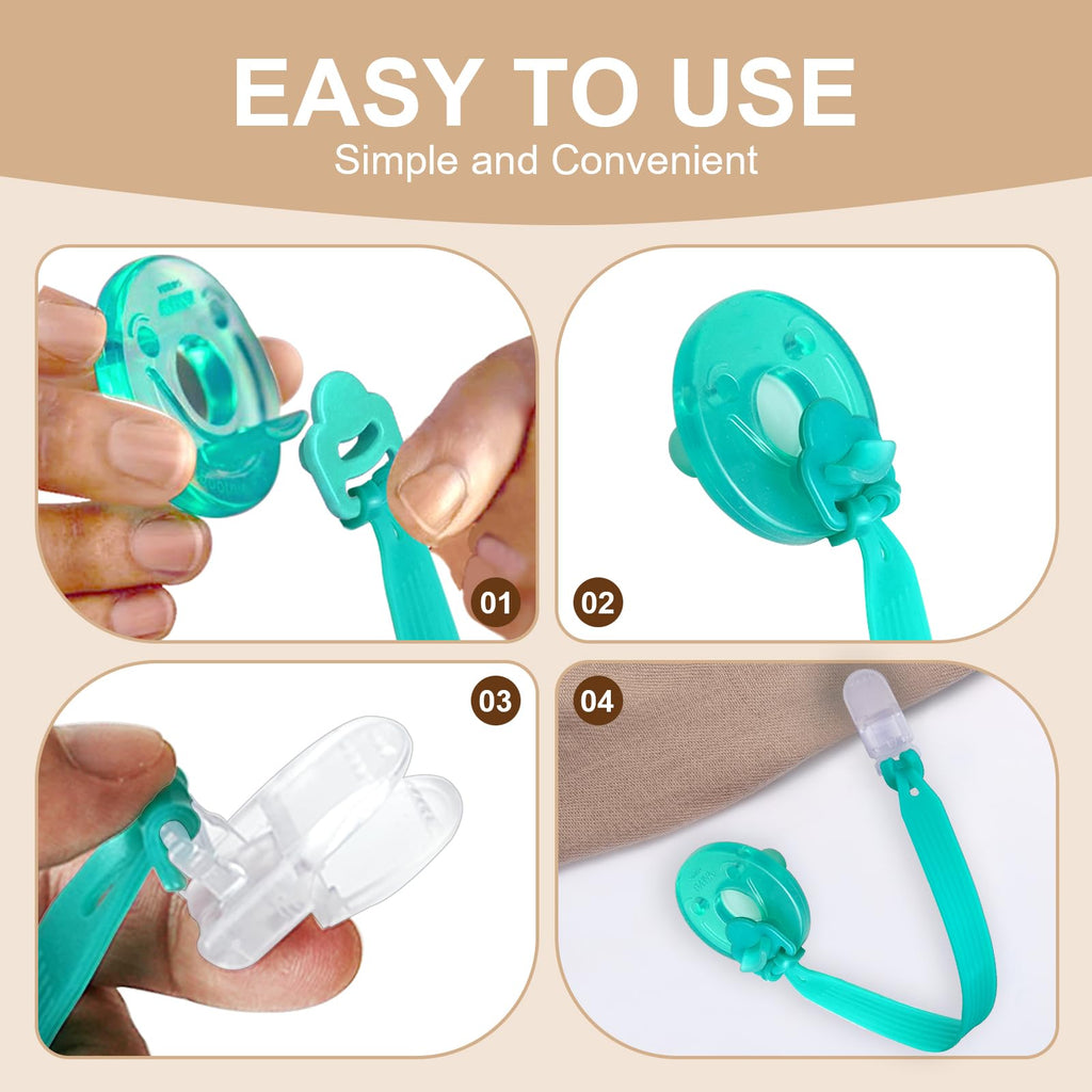Silicone Pacifier Clip with Adapter Ring for Philips Avent Soothie, 2 Pack One-Piece Soft Binky Clips Holder for Baby Boys Girls, Newborn Baby Essentials for Teething Relief Toys Baby Shower