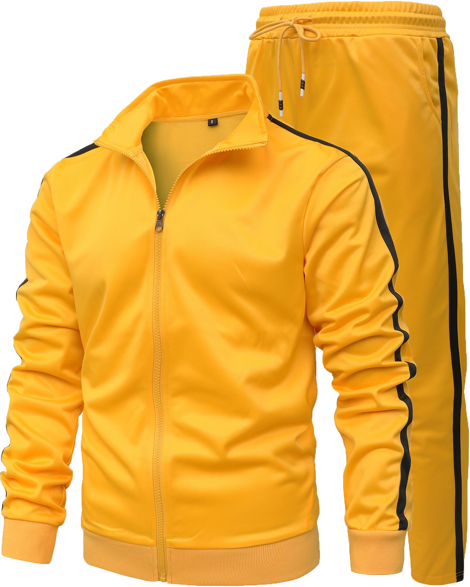 GXAMOY Men's Athletic 2 Pieces Tracksuit Casual Full Zip Jogging Sweat Suit Workout Sports Set Sportswear Yellow(TZ001) S