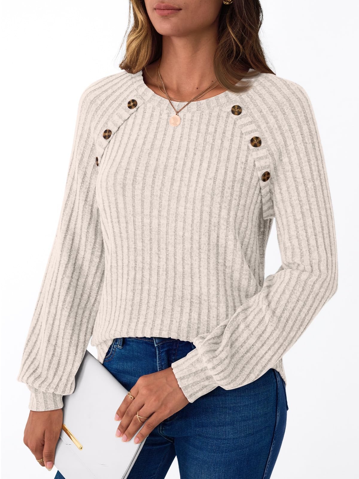 AUTOMET Womens Long Sleeve Tshirts Business Casual Tunic Work Tops Fashion Cute Sweaters Fall Outfits 2025 Dressy Blouse Apricot M