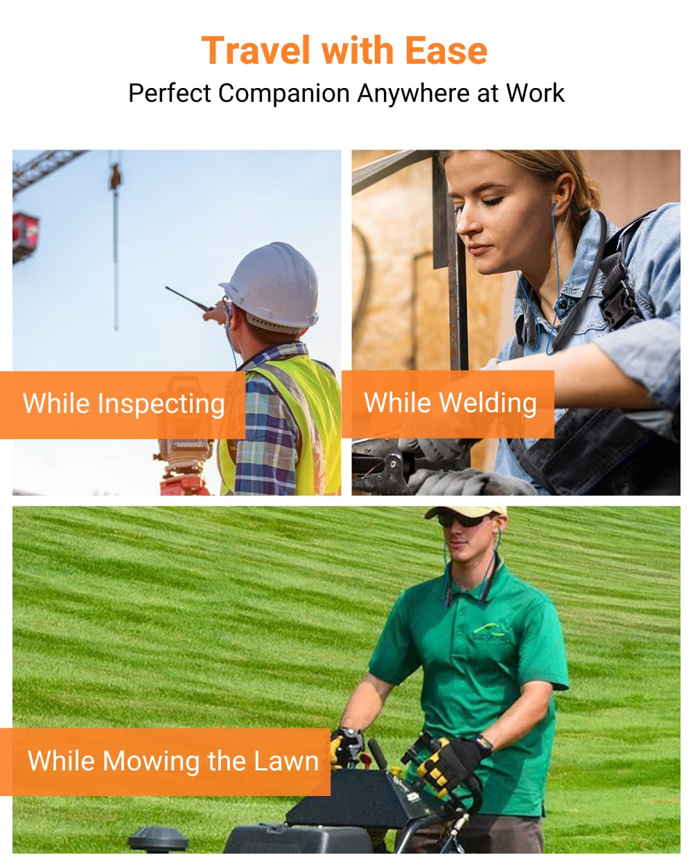 HomeSpot Noise Reduction Wireless Neckband Headphones with Qualcomm aptX HD, 27dB NRR, CVC Noise Cancelling Mic & Controls and 20H Playtime for Work Safety OSHA Compliant - Blue Wire Orange Earbuds