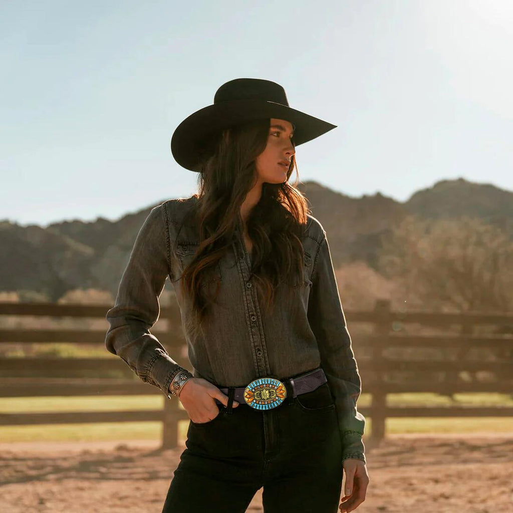 Western Cowboy Hat for Men Women Classic Roll Up Fedora Hat with Buckle Belt(Size:S-M)