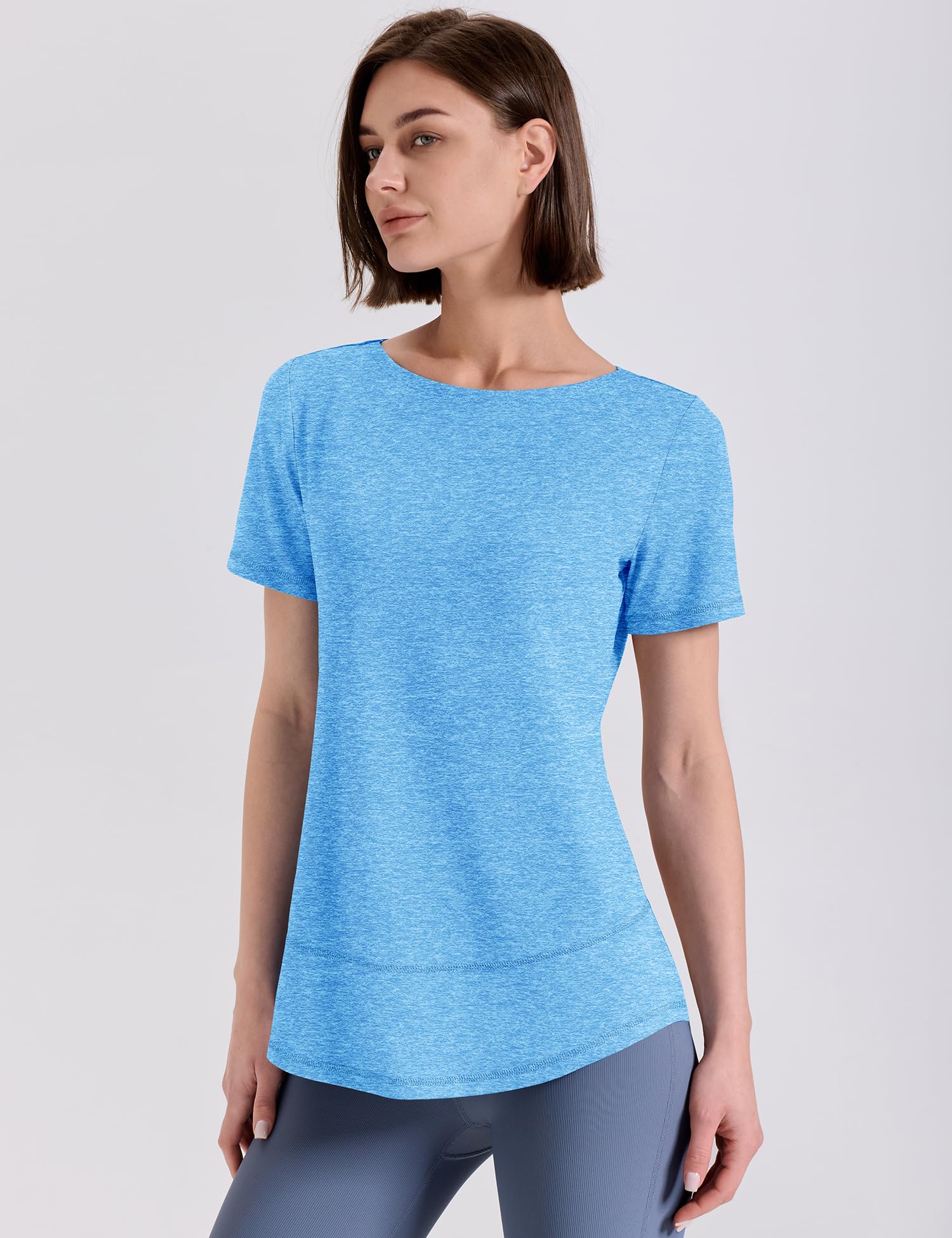 Kistore Women's Short Sleeve Boat Neck Sports Top Breathable Yoga Hiking Golf T Shirt Sportswear Blue M