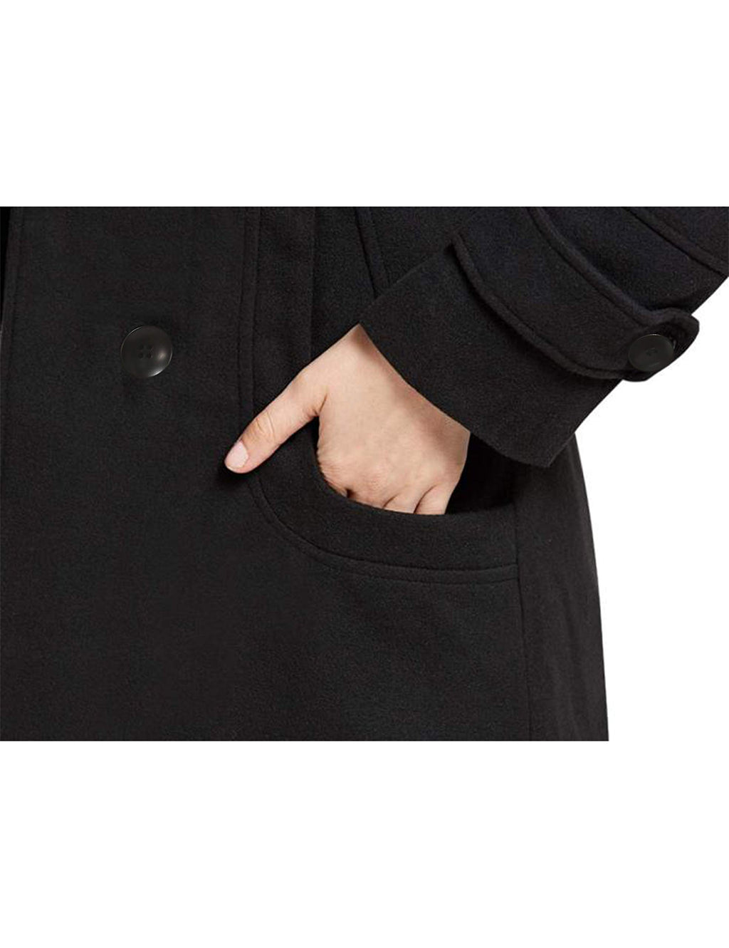 Tanming Women's Warm Double Breasted Wool Pea Coat Trench Coat Jacket with Hood (Black-M)