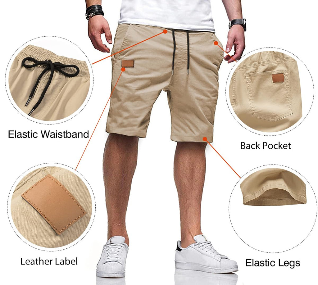 JMIERR Mens Casual Shorts - Cotton Drawstring Summer Beach Stretch Waist Twill Chino Work Dress Golf Travel Essentials Shorts with Pockets for Men, M, S1 Khaki 2