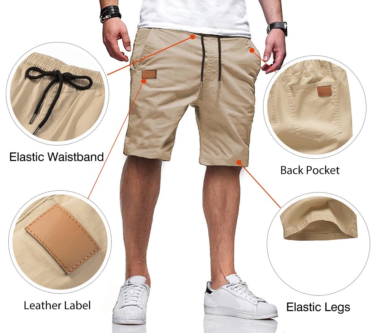 JMIERR Mens Casual Shorts - Cotton Drawstring Summer Beach Stretch Waist Twill Chino Work Dress Golf Travel Essentials Shorts with Pockets for Men, M, S1 Khaki 2