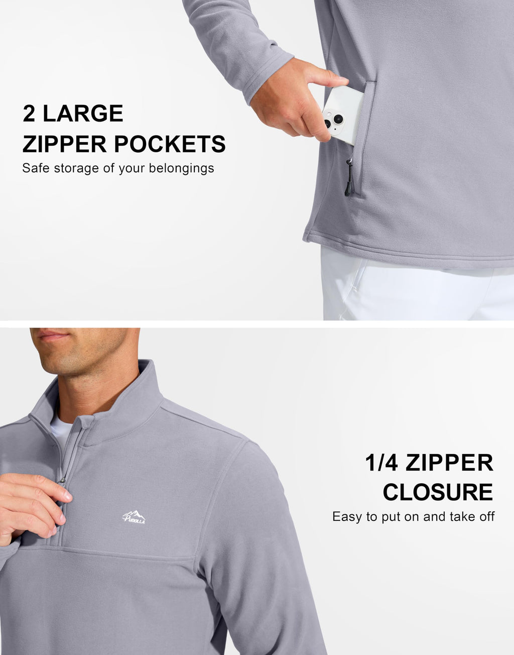 Pudolla Golf 1/4 Zip Pullover Men Midweight Casual Fleece Sweatshirt Winter Track Sportswear(Light Grey L