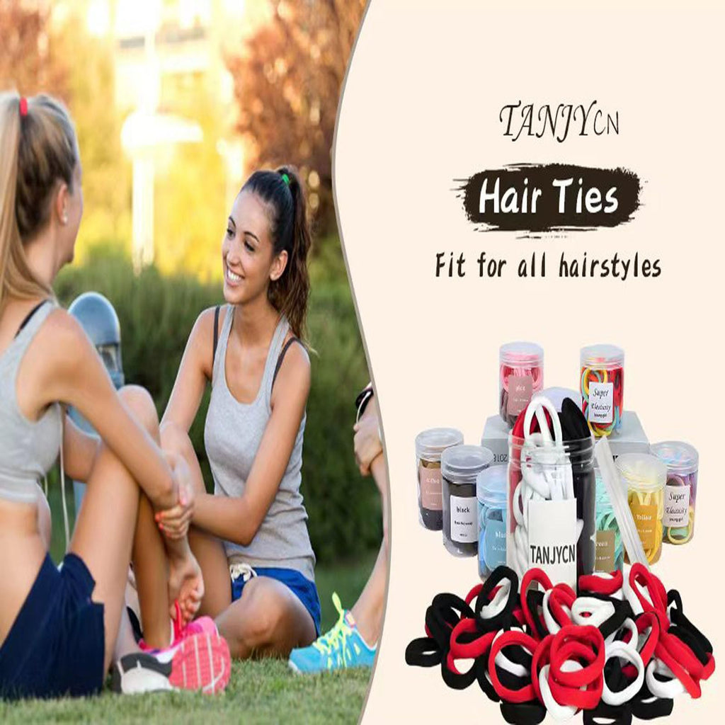 100 Pcs Hair Ties,Thick Seamless Hair Ties Boxed,Ponytail Holders Hair Accessories No Damage for Thick Hair, High elastic Hair ties for women, Hair tie for travel, Hair bands (Black-White-Red)