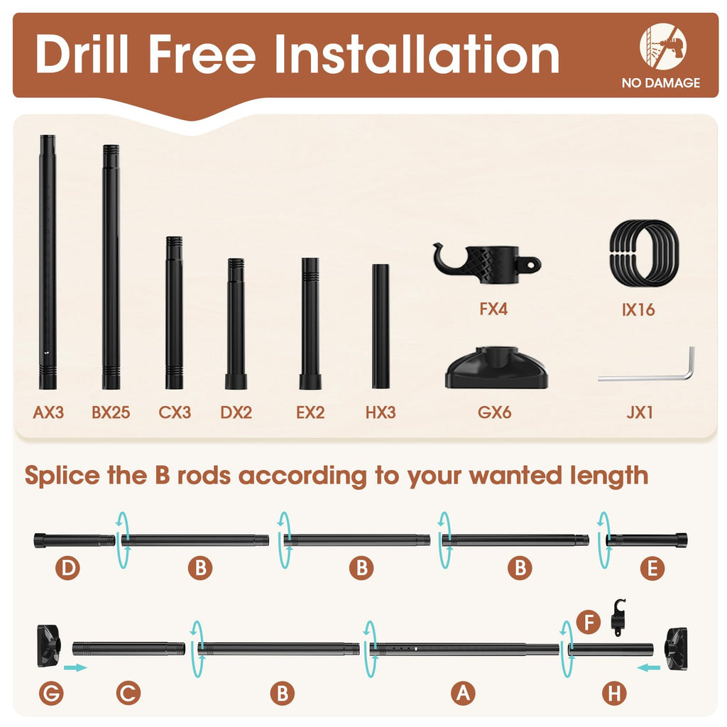 SUNALLY Room Divider No Drilling Curtain Rod Wall Divider for Room Separation, 4-10ft(H) 28-114inch(W) Adjustable, Heavy Duty Partition Space Separator Freestanding Tension Curtain Stand, Black