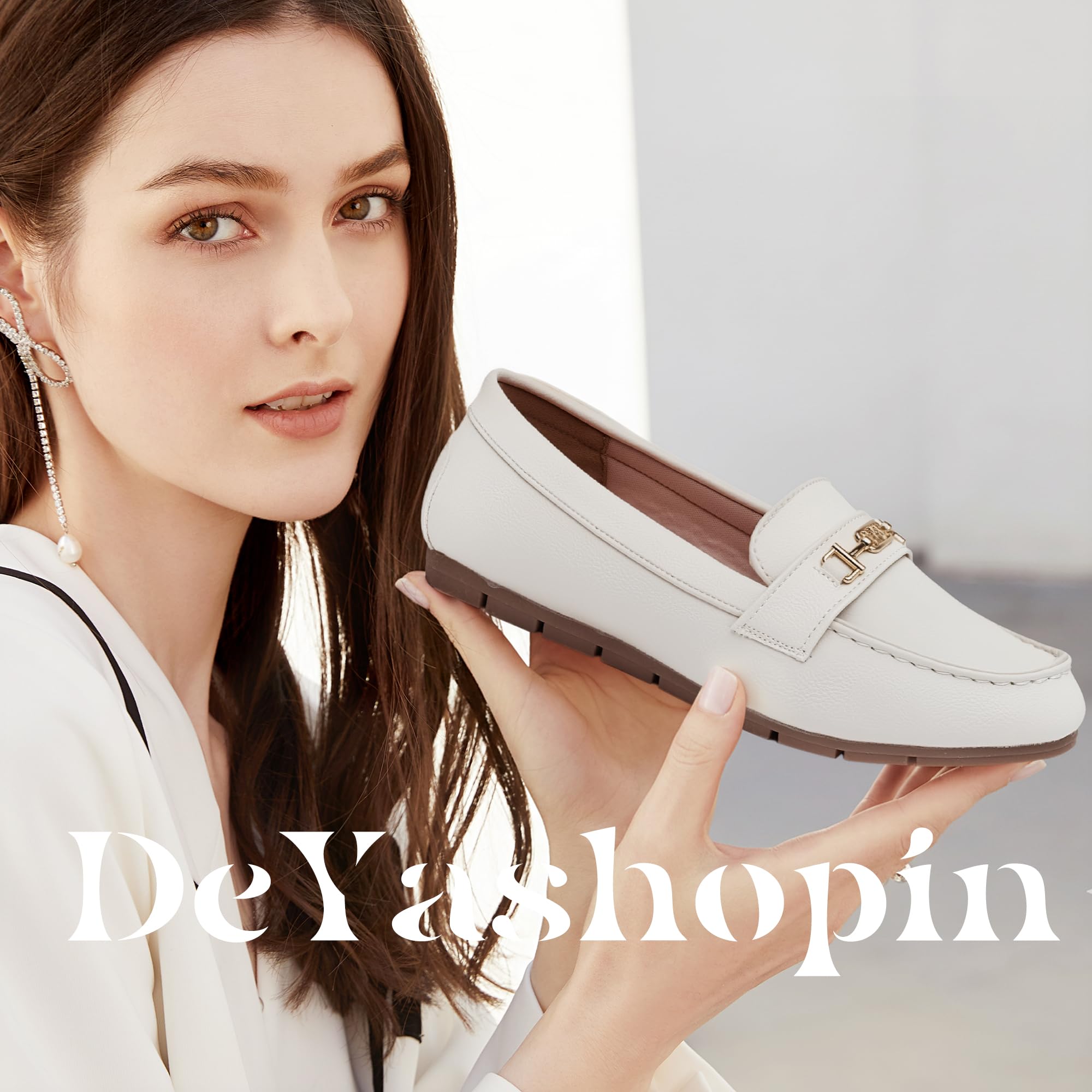 DeYashopin Women's Loafer Shoes Leisure Slip On Work Shoes Comfort Walking Flats White 8