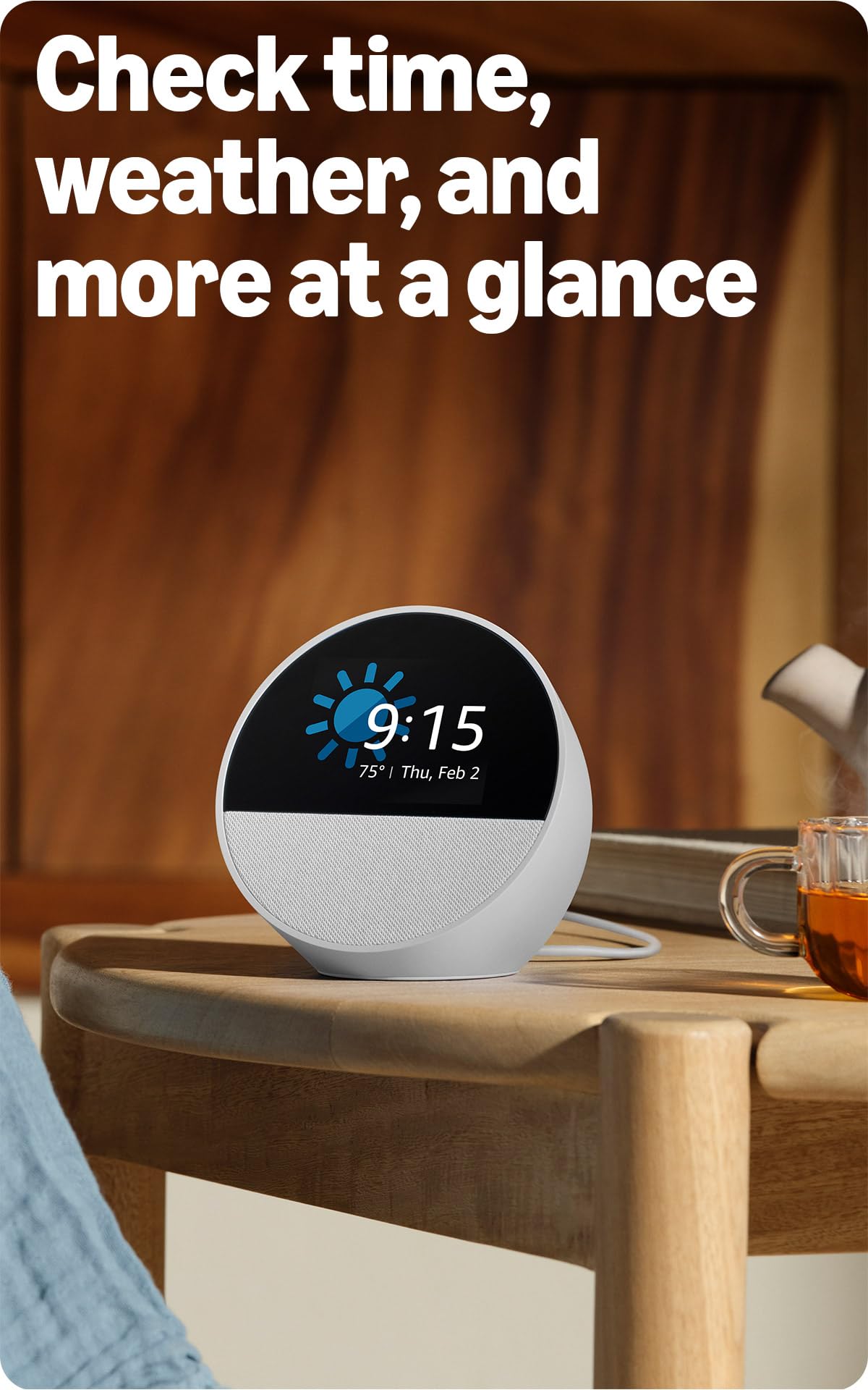 Amazon Echo Spot (newest model), Great for nightstands, offices and kitchens, Smart alarm clock with Alexa, Ocean Blue