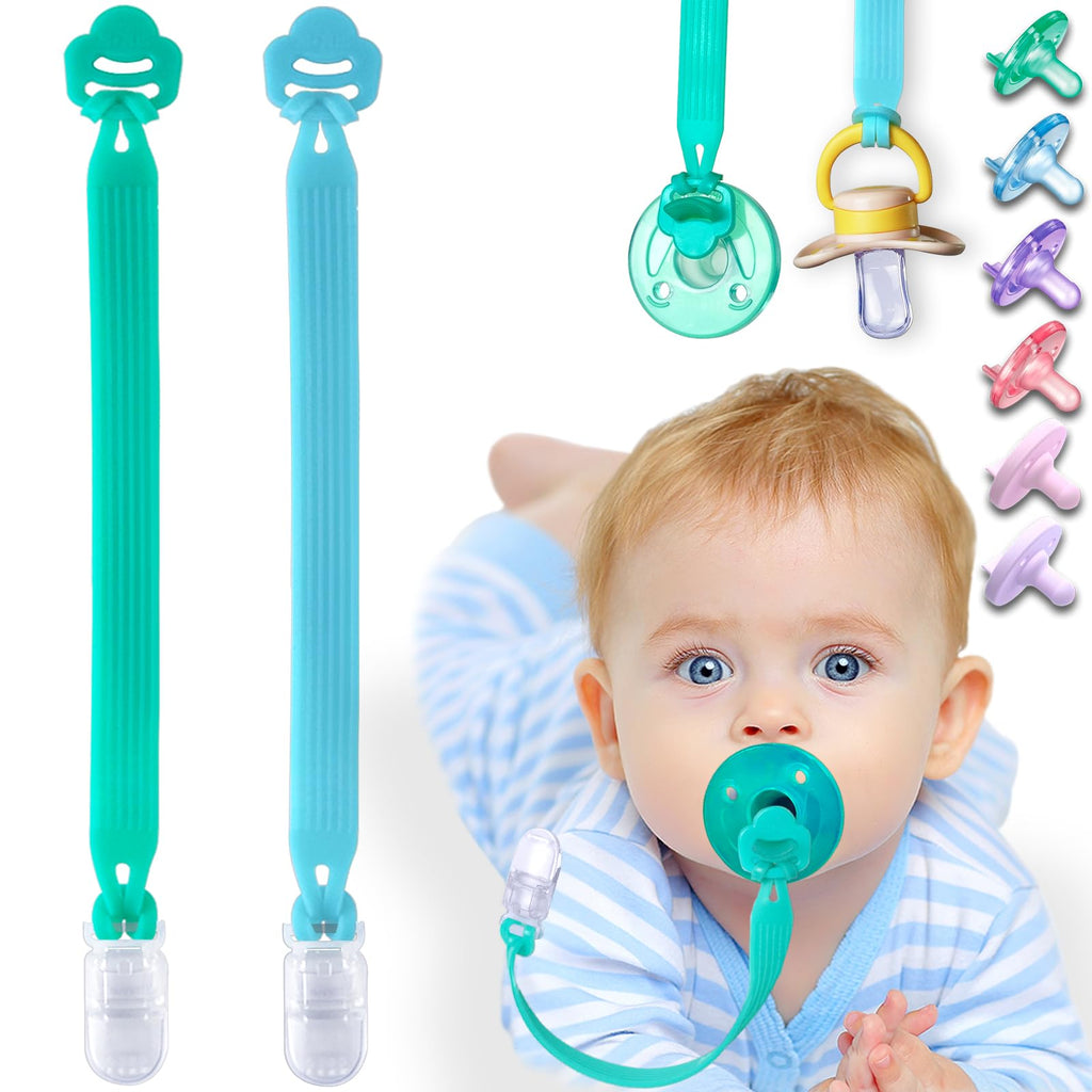 Silicone Pacifier Clip with Adapter Ring for Philips Avent Soothie, 2 Pack One-Piece Soft Binky Clips Holder for Baby Boys Girls, Newborn Baby Essentials for Teething Relief Toys Baby Shower