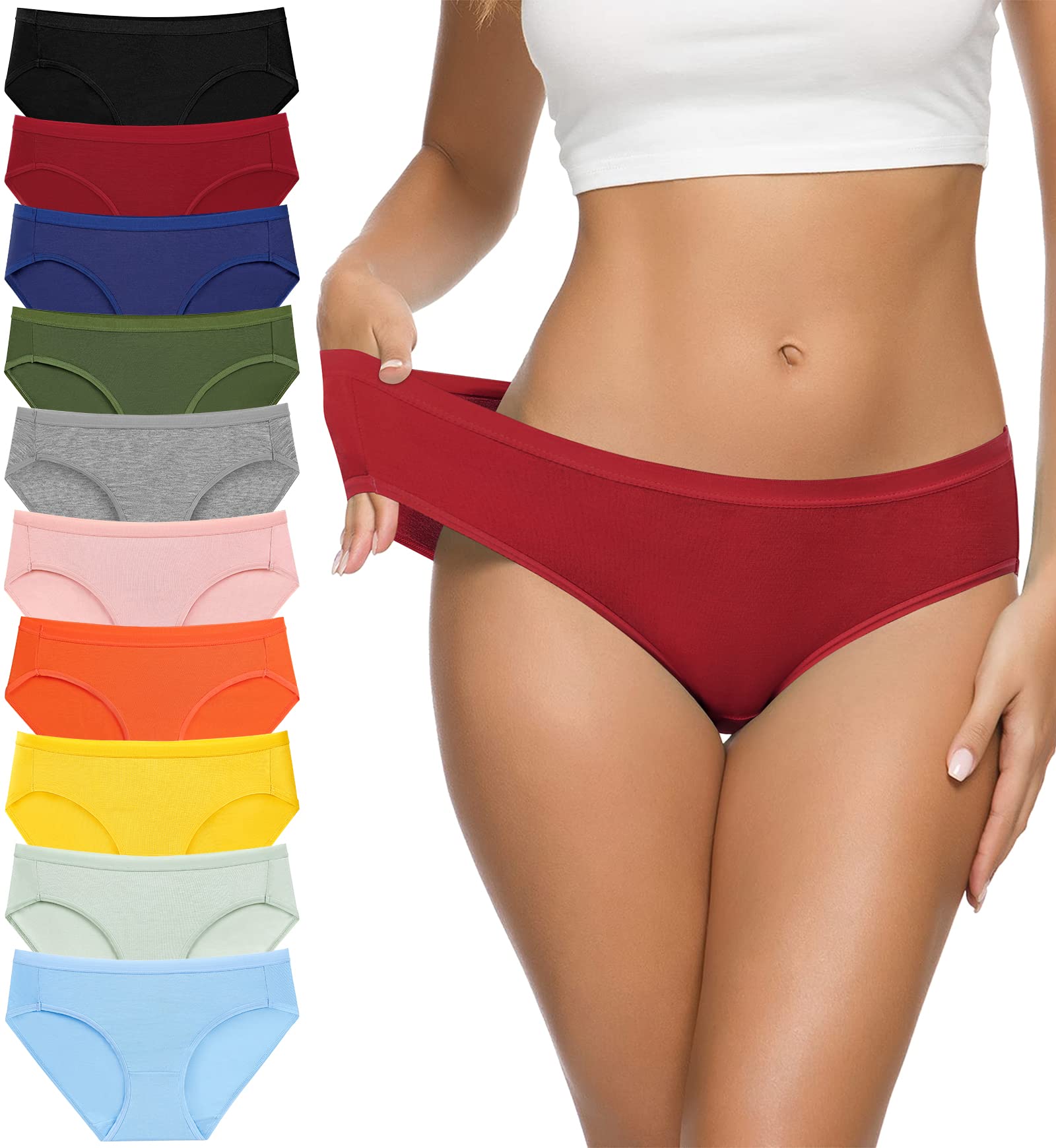 Eiggam Womens Bikini Panties, High-Cut Full Coverage Hip Lift Cotton Fiber Cool Underwear for Women - 10 Pack, L
