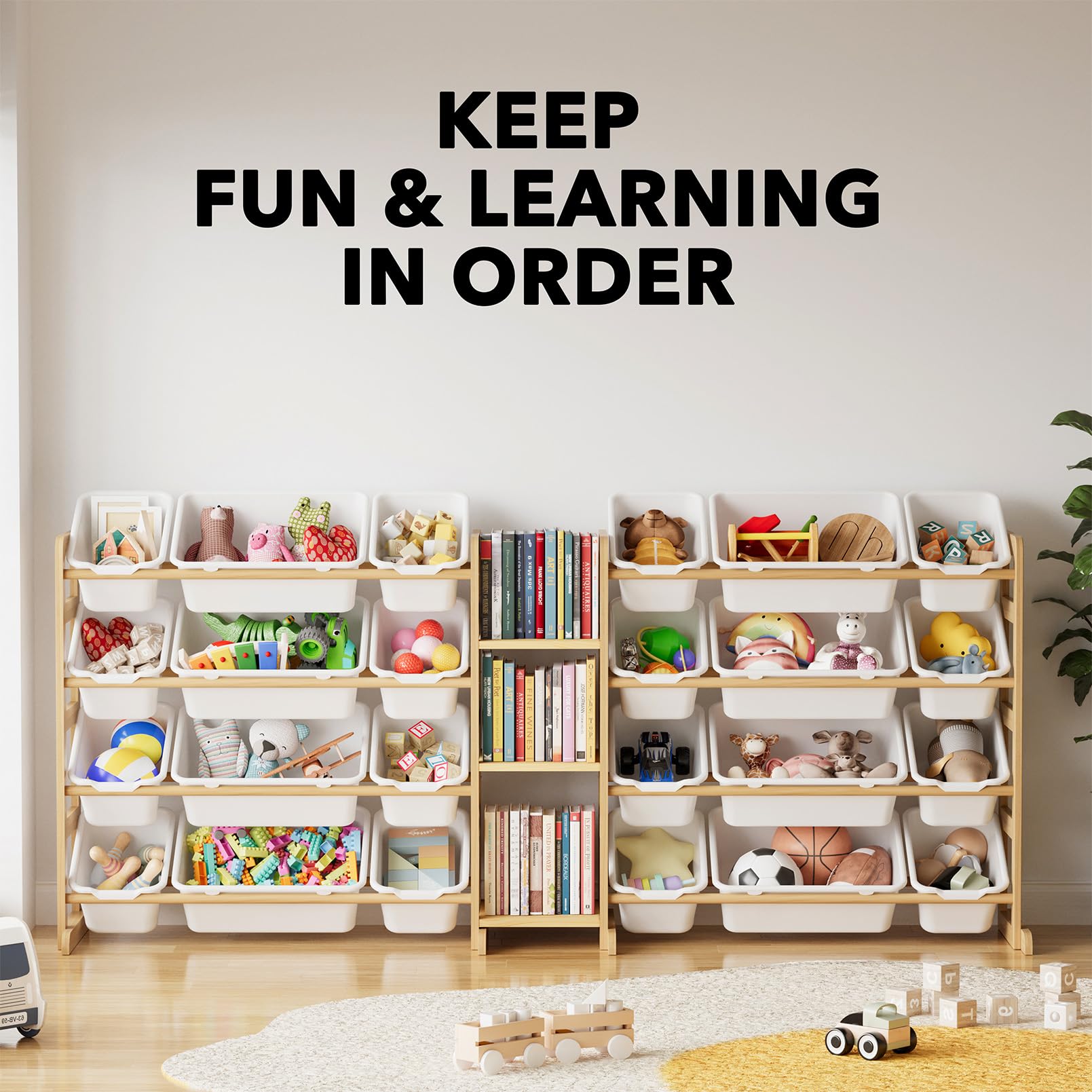 SpaceAid Large Toy Storage Organizer with 24 Bins and 3 Shelves, Toy Organizers Storage Bookshelf, Kids Bin Shelf Box Bookcase for Bedroom Playroom Organization Room Decor, White