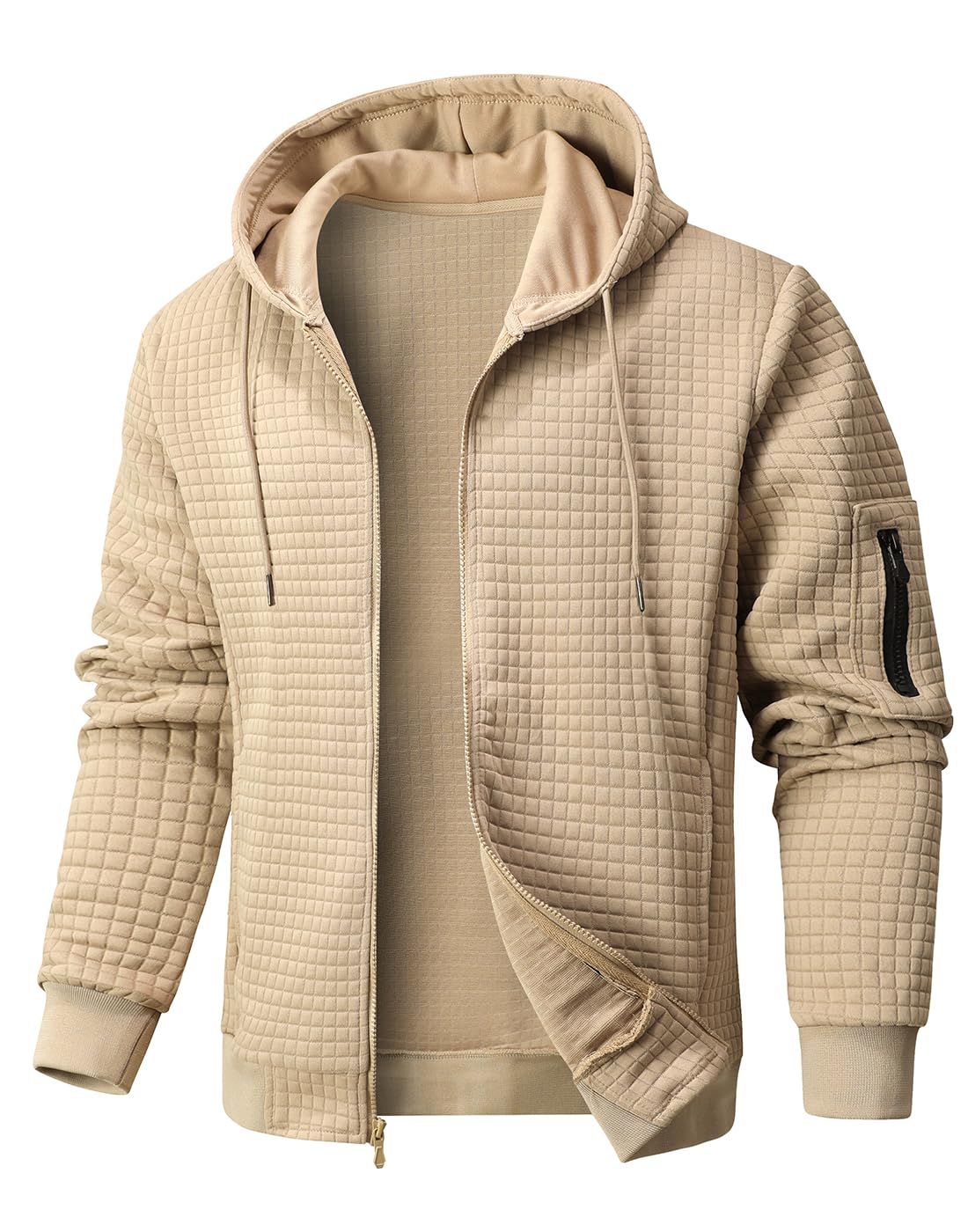 Wizoat Mens Zip Up Hoodie Full-Zip Sweatshirt Lightweight Loose Fit Hooded Jackets Khaki