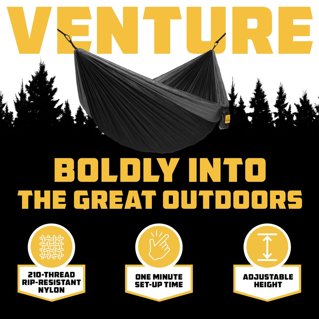 Wise Owl Outfitters Hammock for Camping Single Hammocks Gear for The Outdoors Backpacking Survival or Travel - Portable Lightweight Parachute Nylon SO Black & Grey