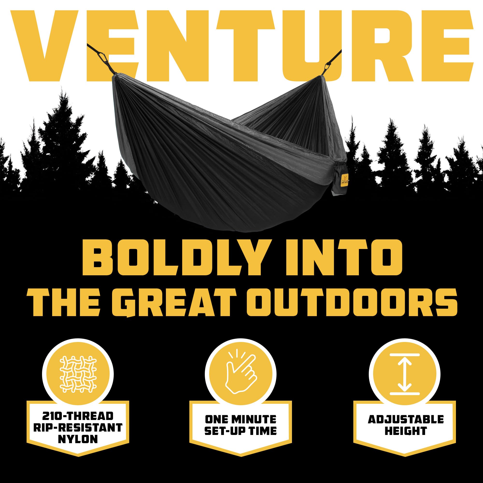 Wise Owl Outfitters Hammock for Camping Single Hammocks Gear for The Outdoors Backpacking Survival or Travel - Portable Lightweight Parachute Nylon SO Black & Grey