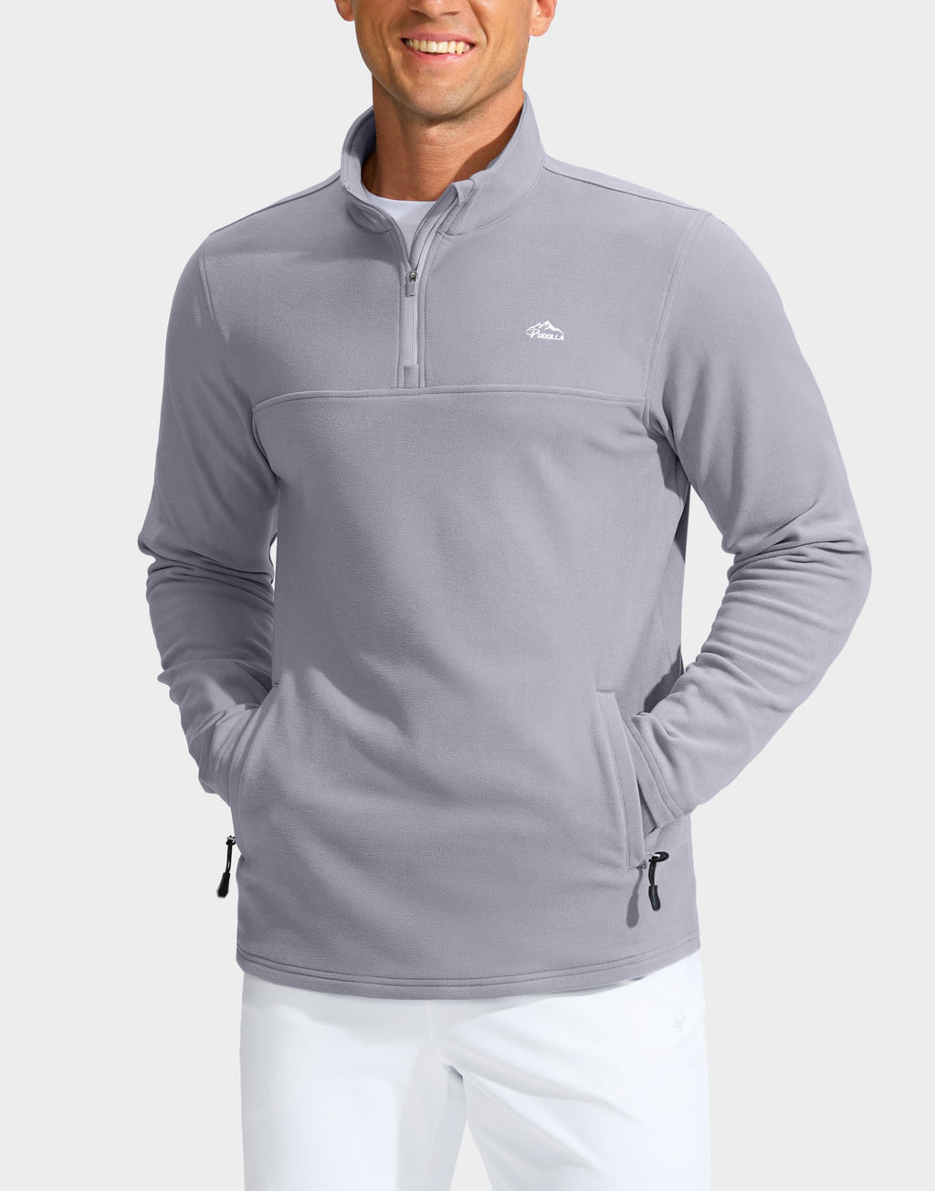 Pudolla Golf 1/4 Zip Pullover Men Midweight Casual Fleece Sweatshirt Winter Track Sportswear(Light Grey L