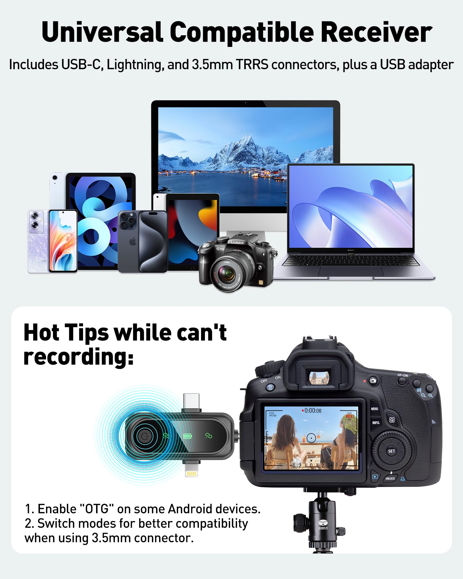 GoorDik Wireless Lavalier Microphone for iPhone, Android, USB C, PC, Camera Video Recording 4 in 1 Clip-on Mics with Rotatable Clip&Denoise Recording, for Vlog Tiktok YouTube Podcast Content Creator