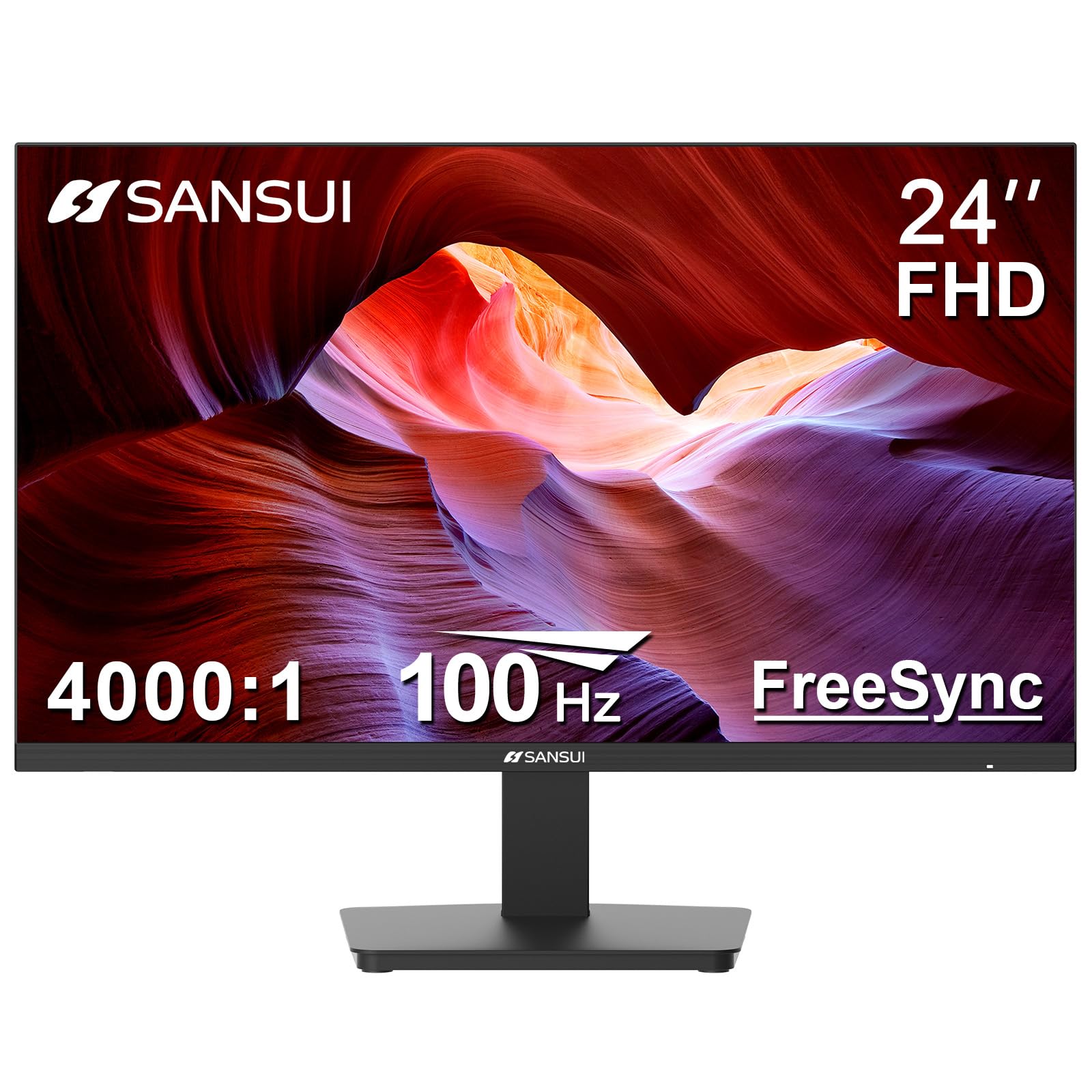 SANSUI Monitor 24 Inch 100Hz PC Monitor, HDMI VGA Ports VESA Mount, FHD Computer Monitor Ultra-Slim Ergonomic Tilt Eye Care for Home Office (ES-24F2, HDMI Cable Included)